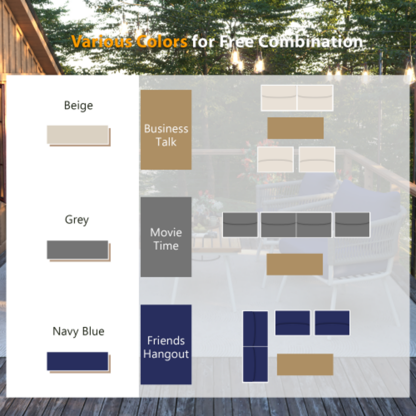 4 Pieces Patio Furniture Set, Yardmaster Outdoor Wicker Conversation Sectional Sofa with Acacia Wood Table, Boho Detachable Lounger with Deep Seating & Thick Cushion for Backyard Porch Balcony