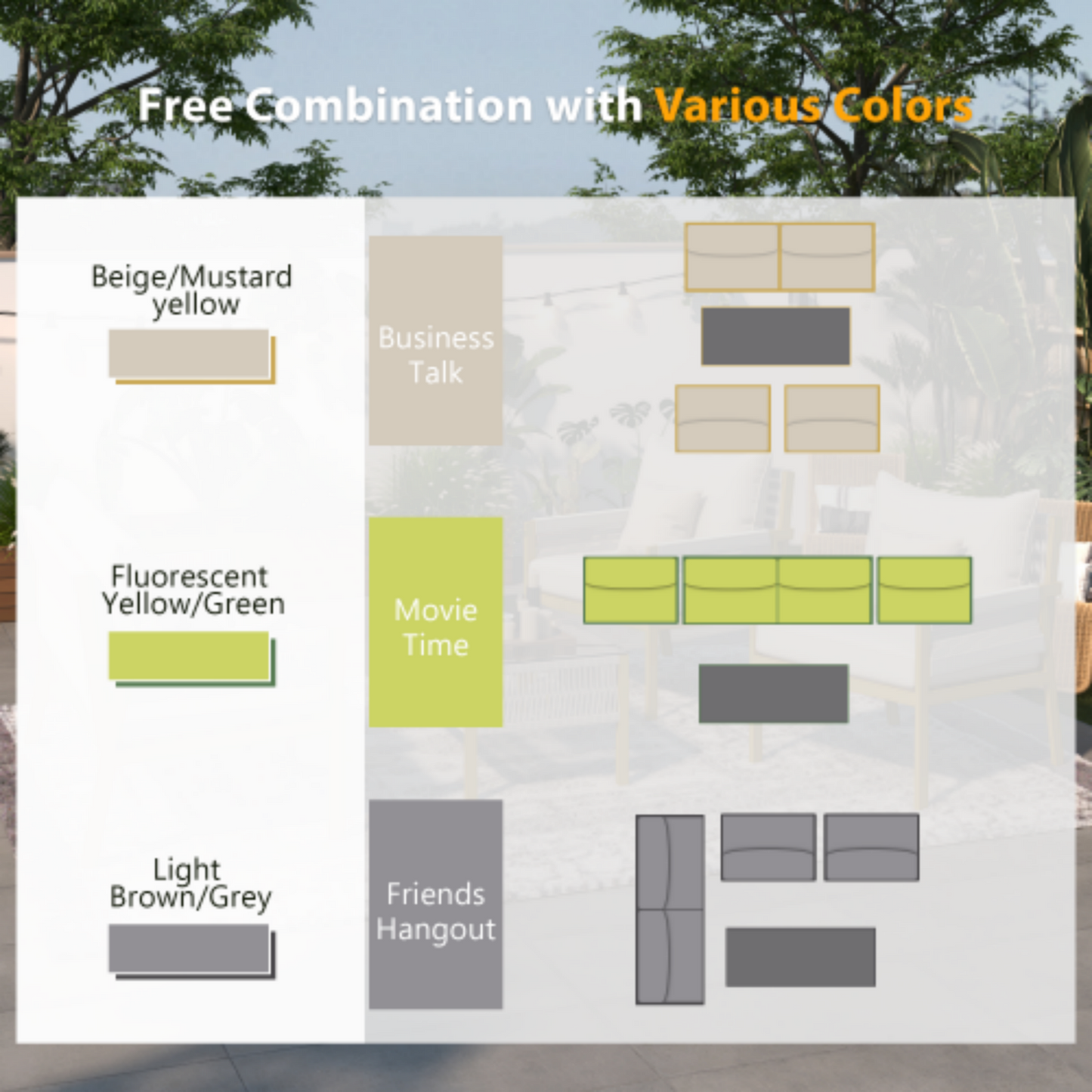 Patio Furniture Set, 4-Piece Outdoor Rattan Wicker Rope Conversation Set with Tempered Glass Table and Thick Cushion, Rope Patio Furniture Set for Backyard Porch Balcony Poolside