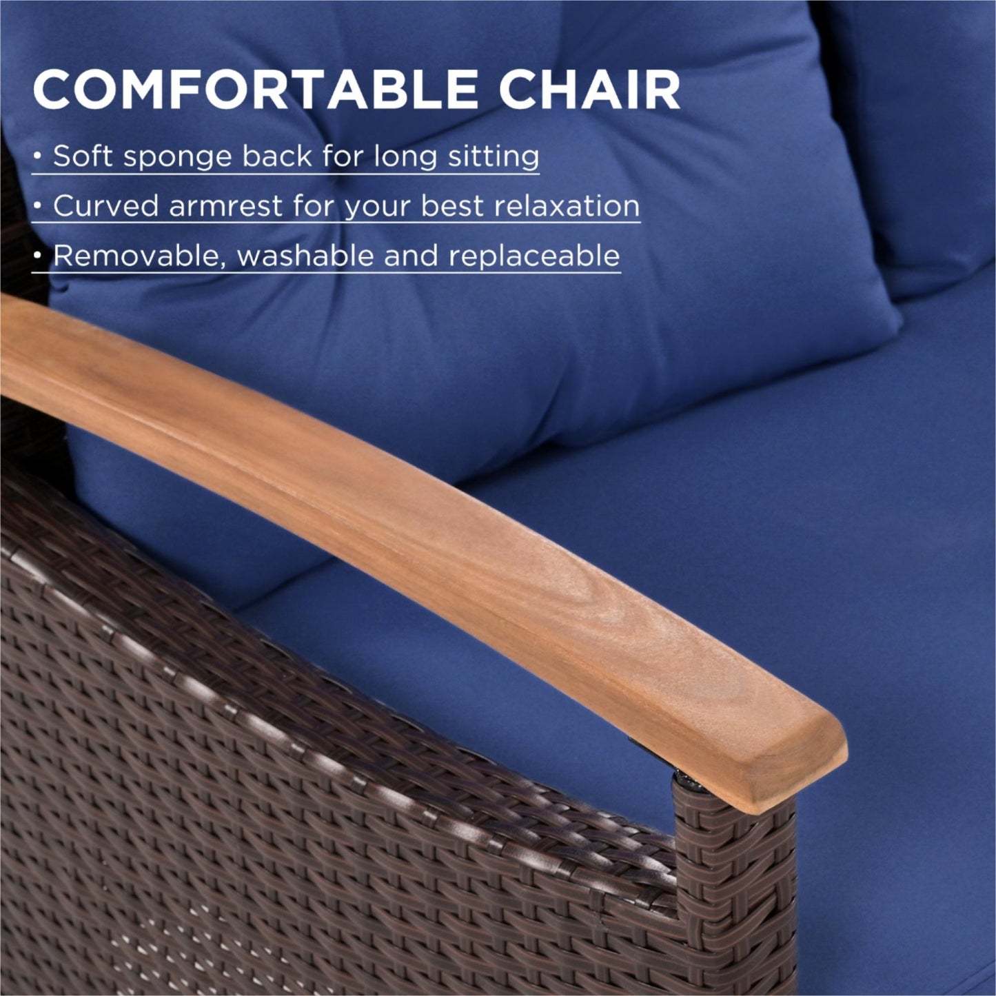 4 Piece Outdoor Patio Furniture Set, PE Rattan Wicker Sectional Set with UV-Resistant & Waterproof Cushions and Wood Table, All-Weather Rattan Patio Furniture Set for Outside Balcony Porch Backyard