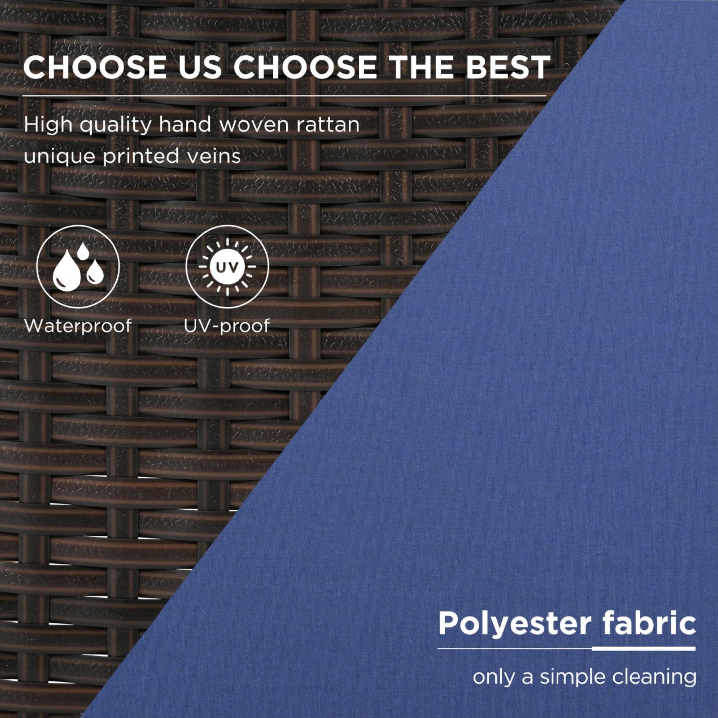 4 Piece Outdoor Patio Furniture Set, PE Rattan Wicker Sectional Set with UV-Resistant & Waterproof Cushions and Wood Table, All-Weather Rattan Patio Furniture Set for Outside Balcony Porch Backyard