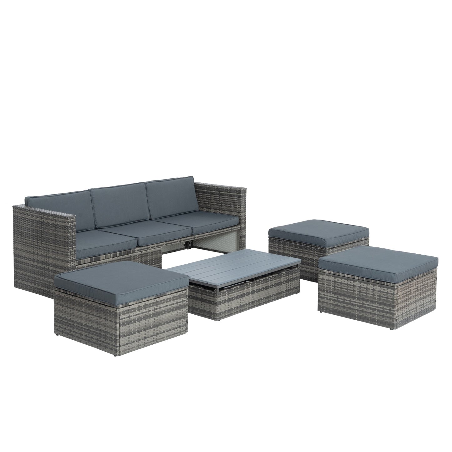 Patio Furniture, 5 Pieces Conversation Sets Outdoor Wicker Rattan Set with Soft Cushion and Coffee Table, Outdoor Wicker Seasonal Furniture for Balcony, Porch, Backyard, Deck, Garden