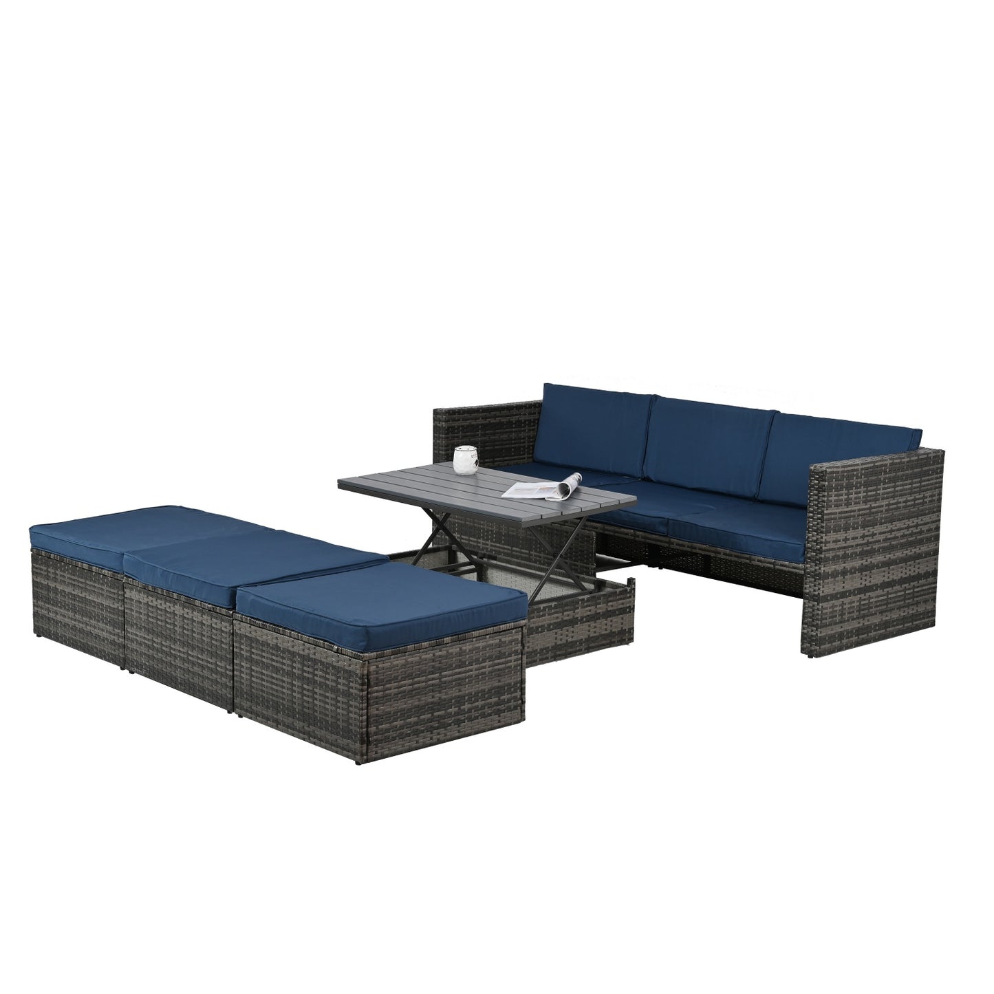 Patio Furniture, 5 Pieces Conversation Sets Outdoor Wicker Rattan Set with Soft Cushion and Coffee Table, Outdoor Wicker Seasonal Furniture for Balcony, Porch, Backyard, Deck, Garden
