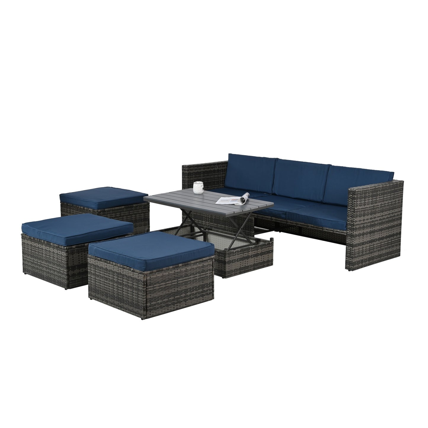 Patio Furniture, 5 Pieces Conversation Sets Outdoor Wicker Rattan Set with Soft Cushion and Coffee Table, Outdoor Wicker Seasonal Furniture for Balcony, Porch, Backyard, Deck, Garden