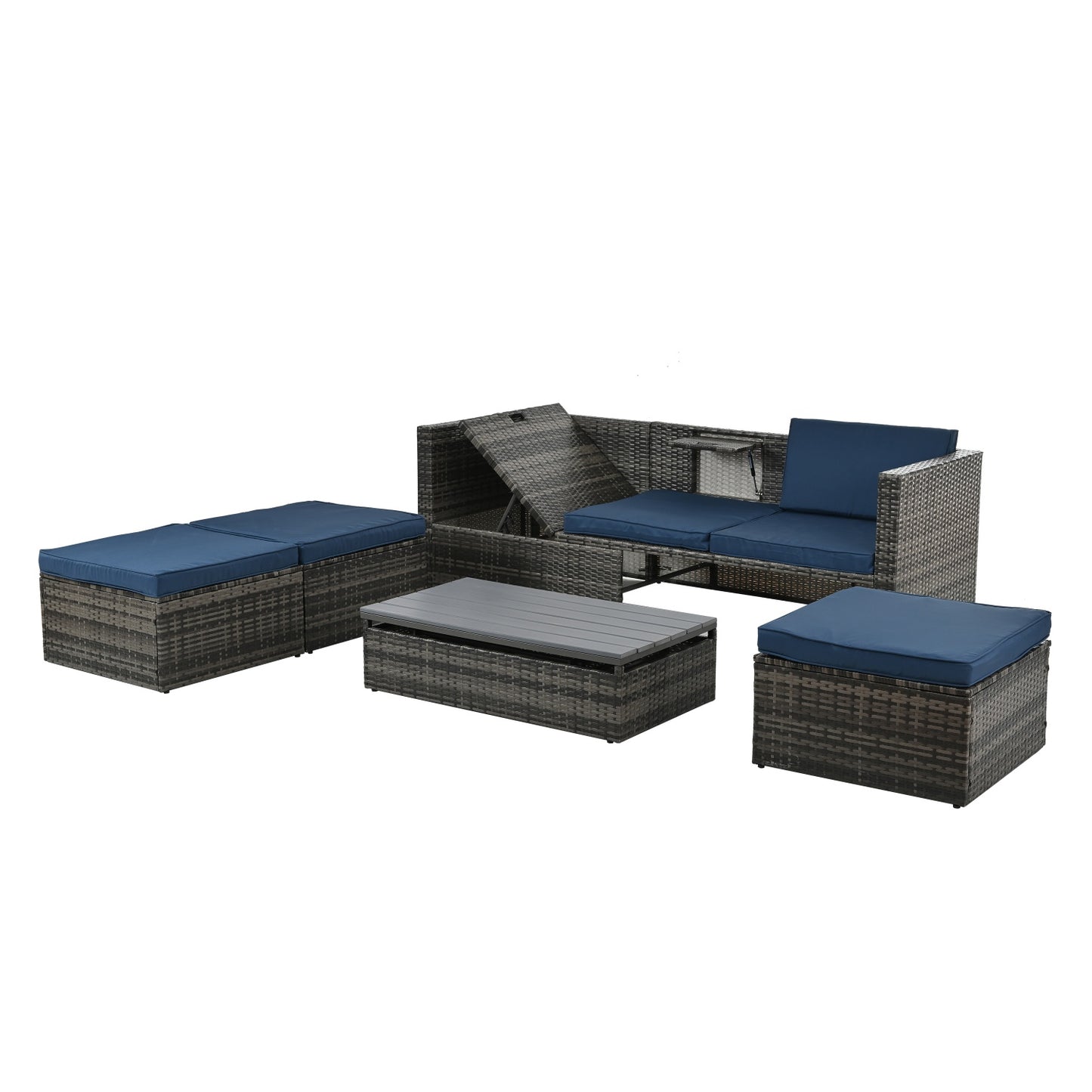 Patio Furniture, 5 Pieces Conversation Sets Outdoor Wicker Rattan Set with Soft Cushion and Coffee Table, Outdoor Wicker Seasonal Furniture for Balcony, Porch, Backyard, Deck, Garden