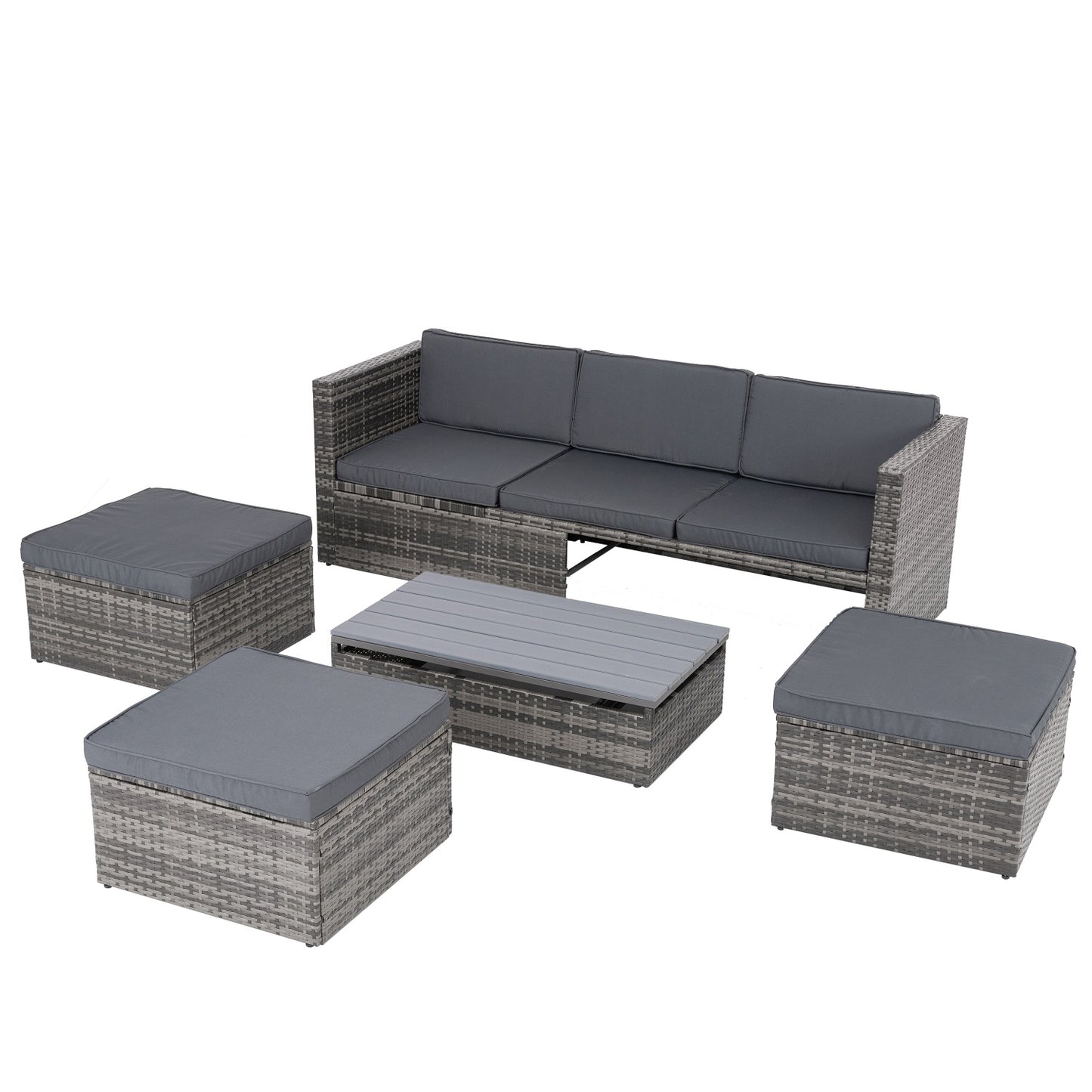 Patio Furniture, 5 Pieces Conversation Sets Outdoor Wicker Rattan Set with Soft Cushion and Coffee Table, Outdoor Wicker Seasonal Furniture for Balcony, Porch, Backyard, Deck, Garden