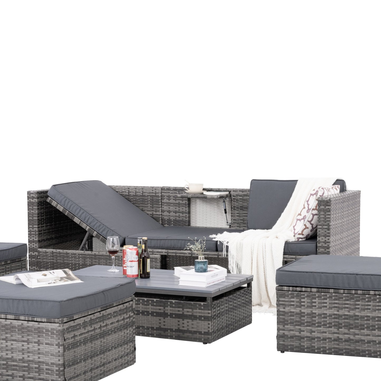 Patio Furniture, 5 Pieces Conversation Sets Outdoor Wicker Rattan Set with Soft Cushion and Coffee Table, Outdoor Wicker Seasonal Furniture for Balcony, Porch, Backyard, Deck, Garden
