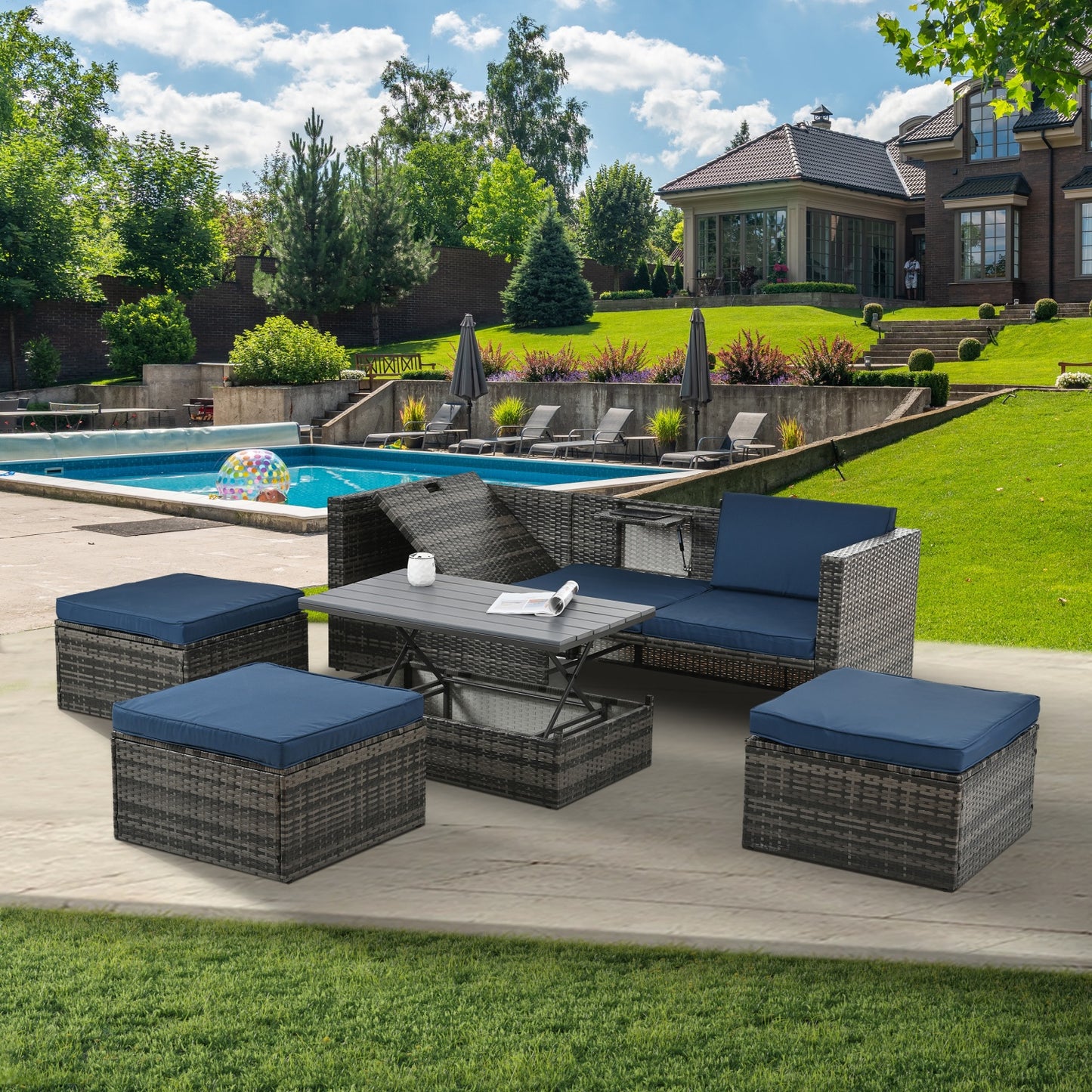 Patio Furniture, 5 Pieces Conversation Sets Outdoor Wicker Rattan Set with Soft Cushion and Coffee Table, Outdoor Wicker Seasonal Furniture for Balcony, Porch, Backyard, Deck, Garden