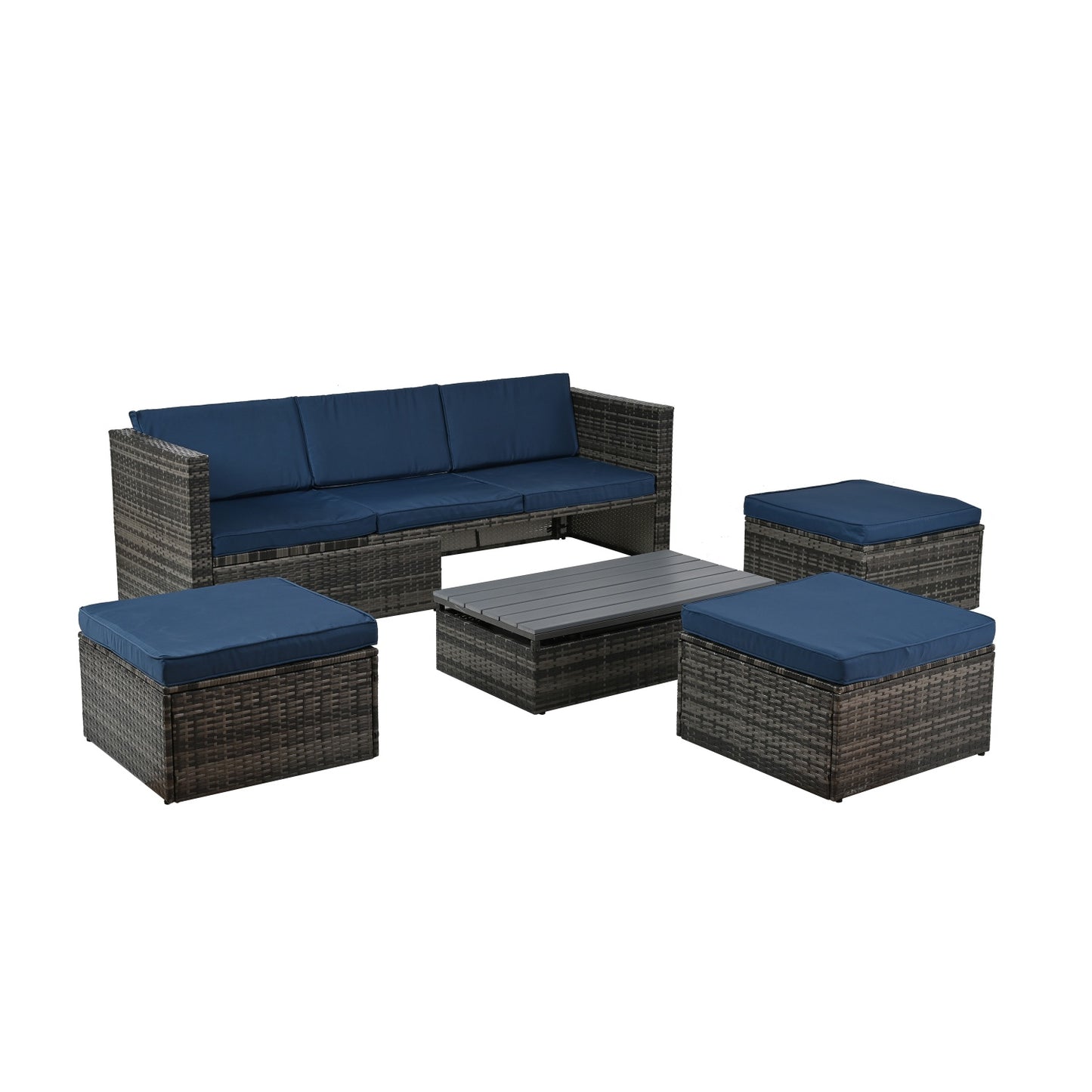 Patio Furniture, 5 Pieces Conversation Sets Outdoor Wicker Rattan Set with Soft Cushion and Coffee Table, Outdoor Wicker Seasonal Furniture for Balcony, Porch, Backyard, Deck, Garden