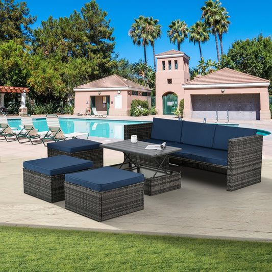 Patio Furniture, 5 Pieces Conversation Sets Outdoor Wicker Rattan Set with Soft Cushion and Coffee Table, Outdoor Wicker Seasonal Furniture for Balcony, Porch, Backyard, Deck, Garden