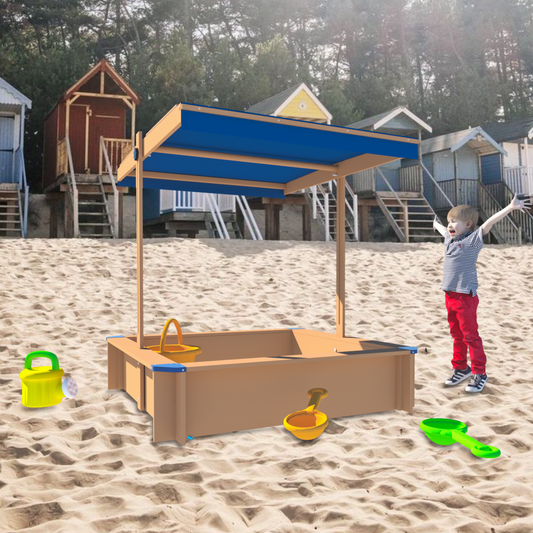 Kids Wooden Outdoor Sandbox with Adjustable Canopy, SHINPT Toddler Sandbox with UV-Resistant Canopy and Fabric Sandpit Cover, Children Outdoor Wooden Playset for Age 3-10, 45.3"L x 45.3"W x 46.5"H