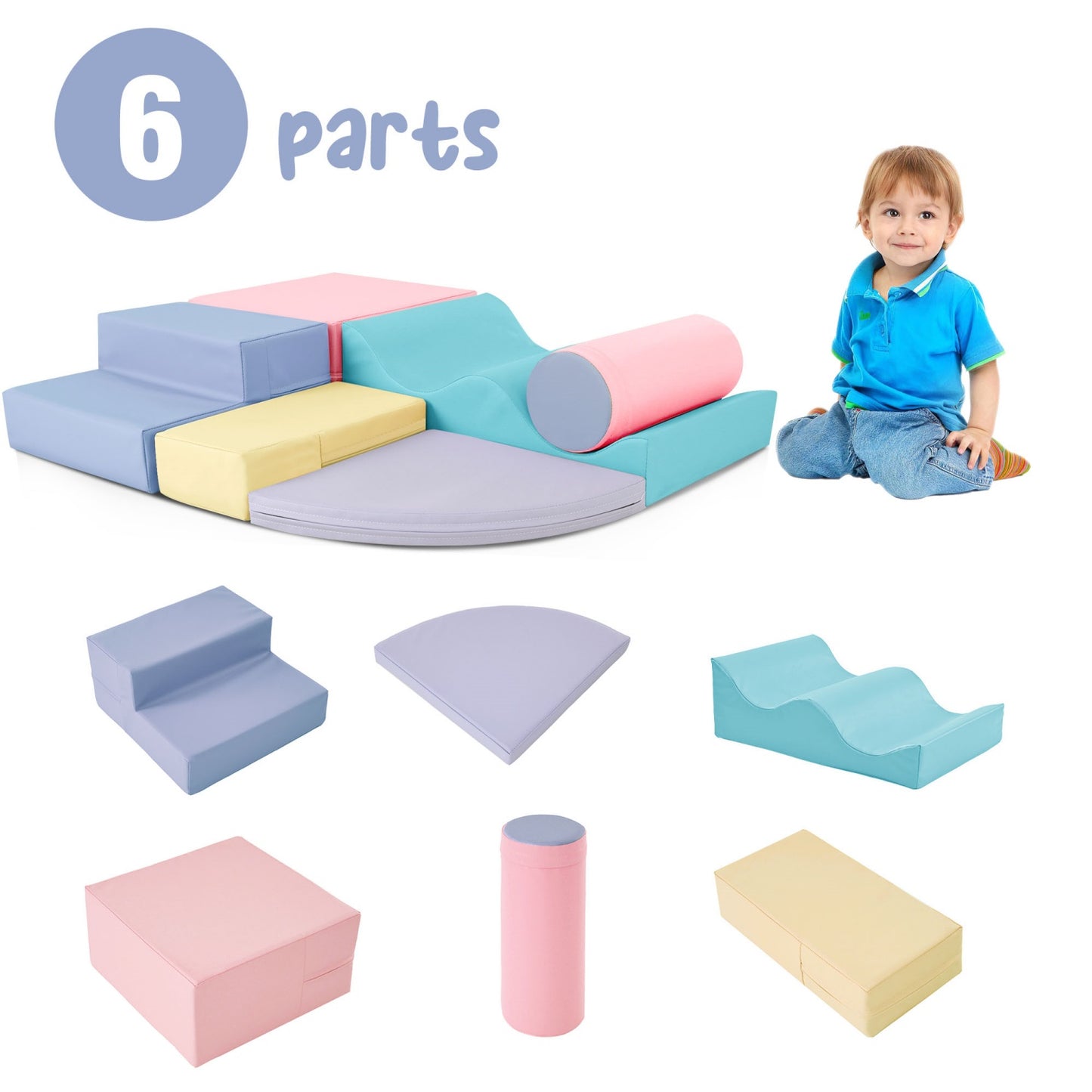Climbing Toys for Toddlers 1-3 Inside, 6PCS Foam Climbing Blocks Set for Playroom, Jungle Gyms for Baby Indoor, Soft Play Climbing Crawling Toys for Toddlers, Infant, Kids, Pre-school