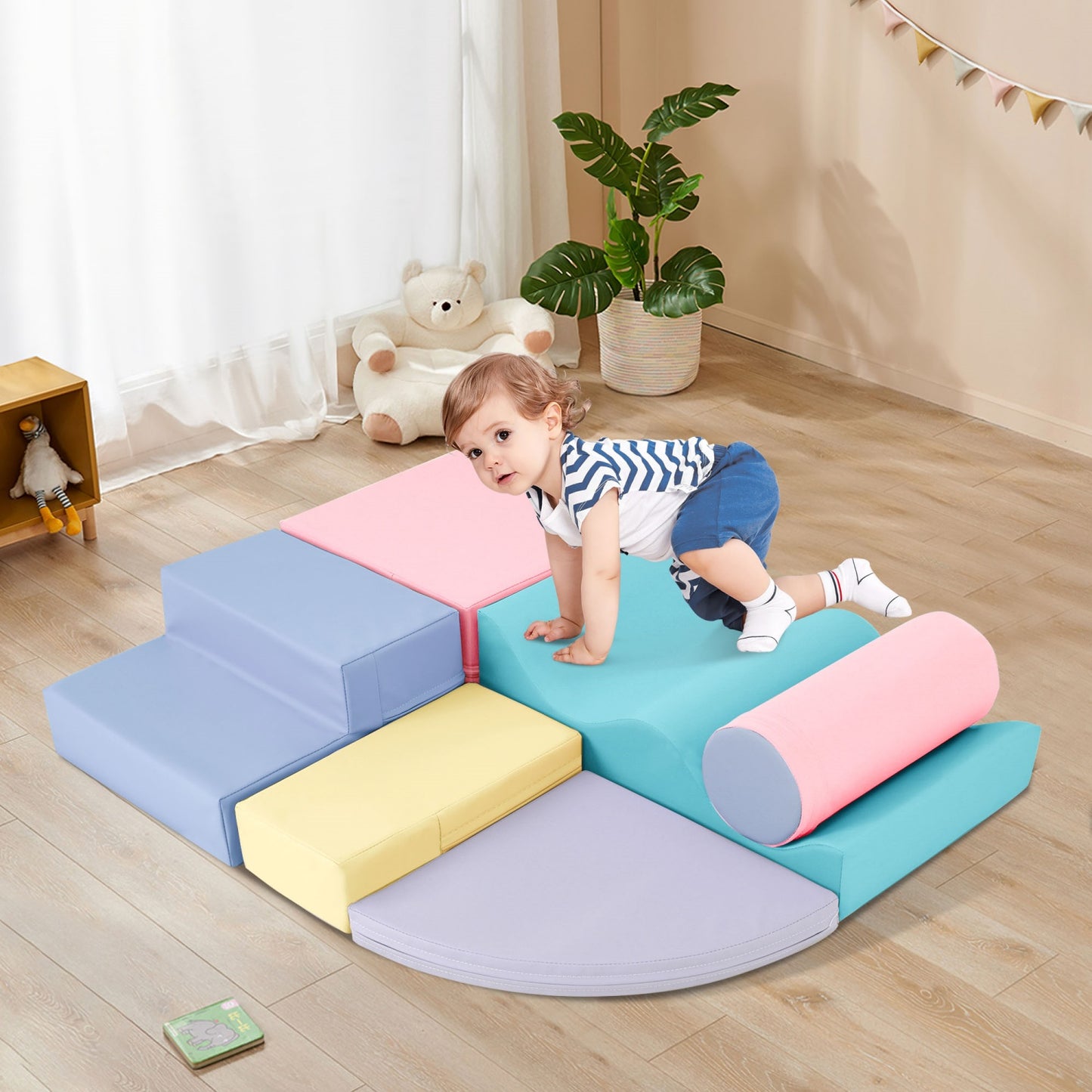 Climbing Toys for Toddlers 1-3 Inside, 6PCS Foam Climbing Blocks Set for Playroom, Jungle Gyms for Baby Indoor, Soft Play Climbing Crawling Toys for Toddlers, Infant, Kids, Pre-school