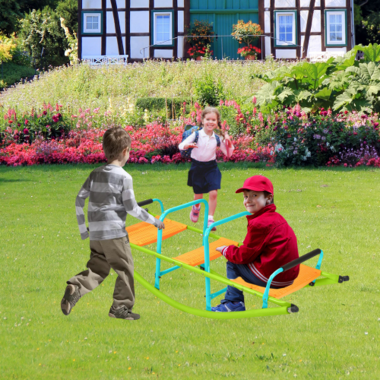 Teeter Totter Seesaw for Kids Outdoor, 2 in 1 Metal Rocking Seesaw for Toddlers with Easy-Grip Handles, Indoor Outdoor Rocking Fun for Toddlers Age 3-6, Anti-Slip Design, Green/Blue
