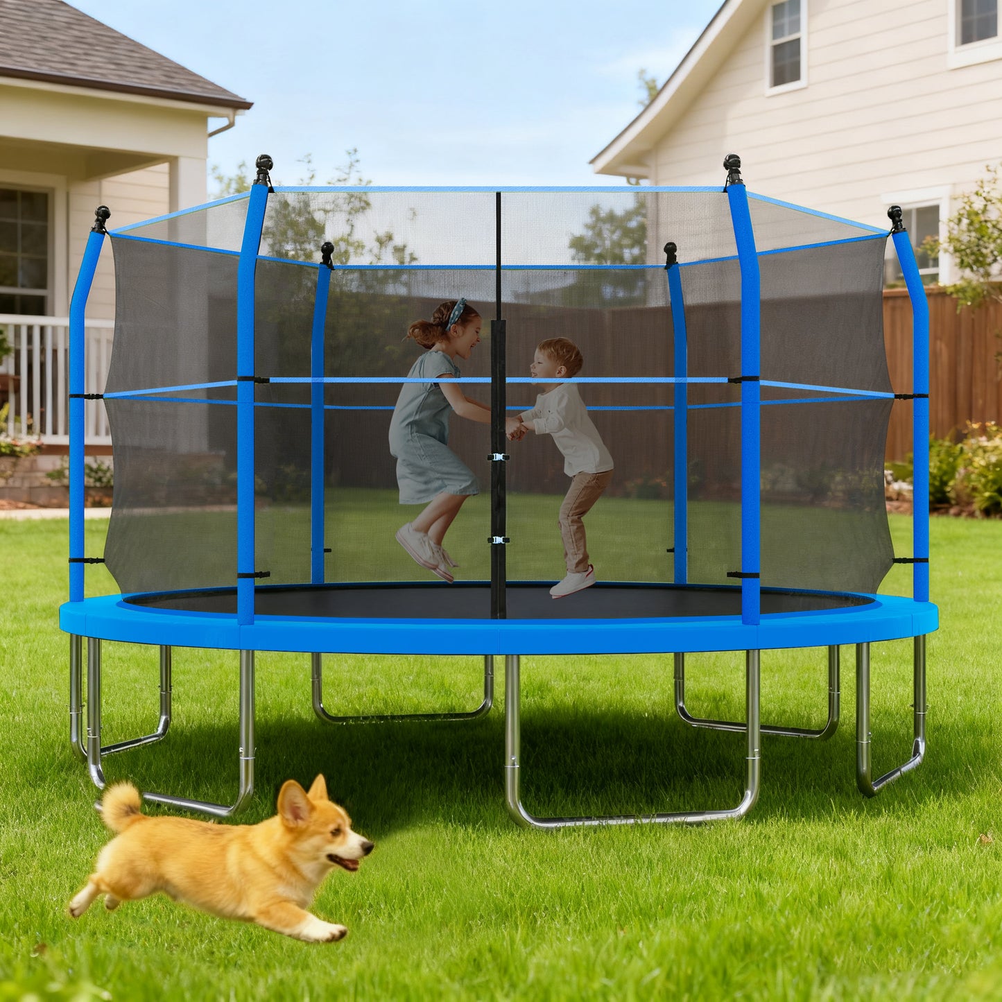 14FT Trampoline with Net, SHINPT Large Trampoline with basketball Hoop, Outdoor Trampoline for Kids and Adults, Heavy Duty Trampoline with Ladder for Backyard, Big Trampoline for Best Gift for Kids