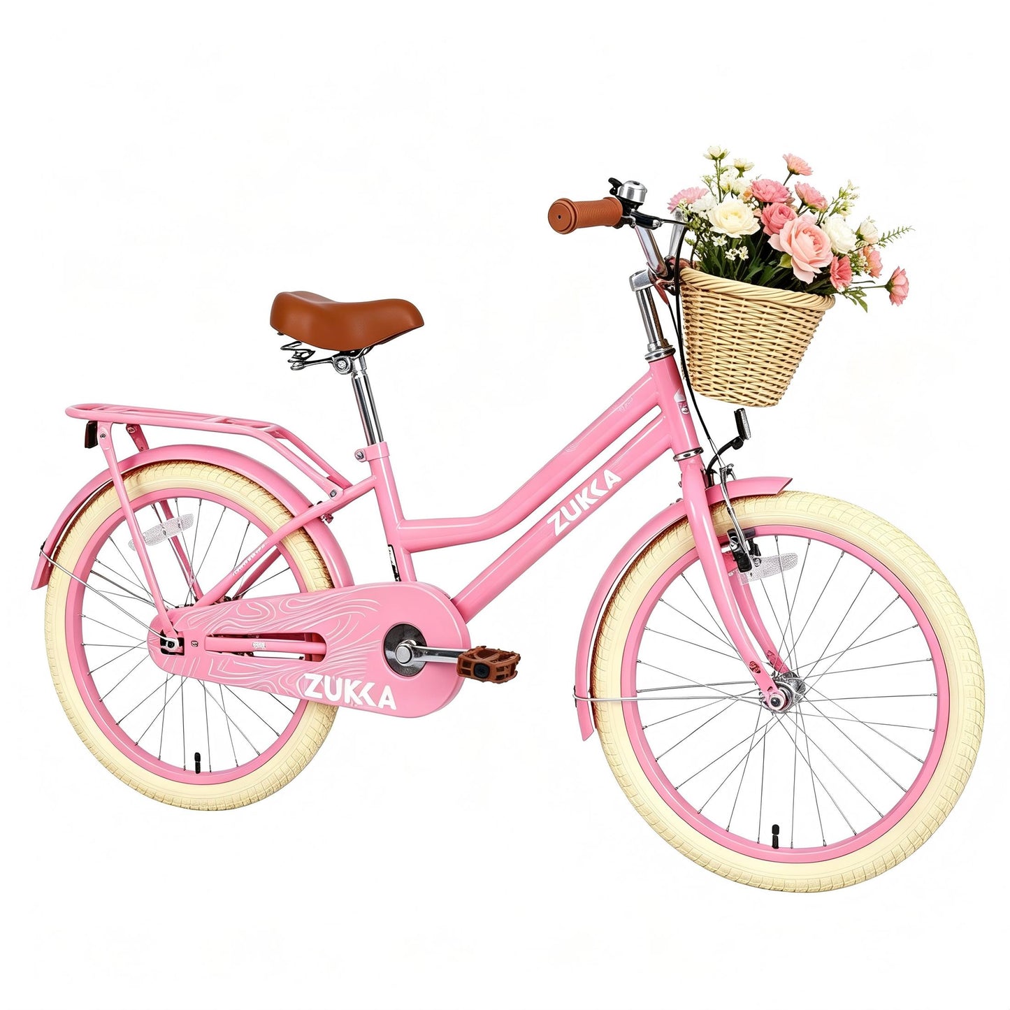 SHINPT 20 Inch Girls Bike for Ages 7–10, Kids Bicycle with Basket & Rear Rack, Single Speed Easy Ride Bike with Adjustable Seat, Outdoor Riding Bike for Kids, Beginner Bike, Birthday Gift for Kids