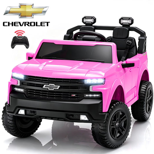 SHINPT 24V Ride on Car, Chevrolet Silverado Licensed, 2 Seater Electric Truck for Kids, Remote Control, 3-Speed, Safety Belt, Bluetooth Music, LED Headlights, Battery Power, Ages 3+, 46.30lbs, Pink