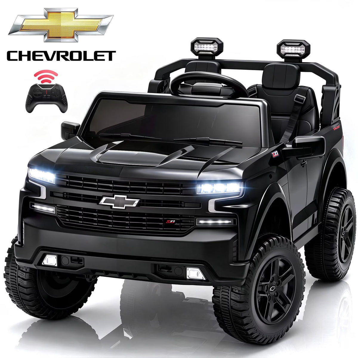 SHINPT 24V Ride on Car, Chevrolet Silverado Licensed, 2 Seater Electric Truck for Kids, Remote Control, 3-Speed, Safety Belt, Bluetooth Music, LED Headlights, Battery Power, Ages 3+, 46.30lbs, Pink
