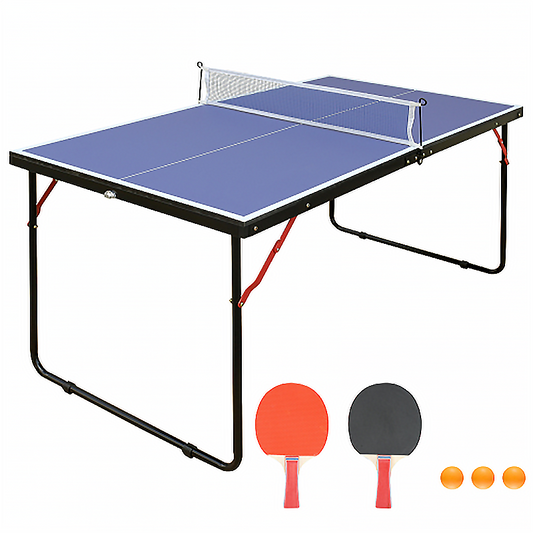 Shinpt Outdoor Foldable Table Tennis Table with Waterproof Net Set and 2 Ping Pong Paddles, Portable Ping Pong Table Game Set with 3 Balls for Patio and Indoor, Blue