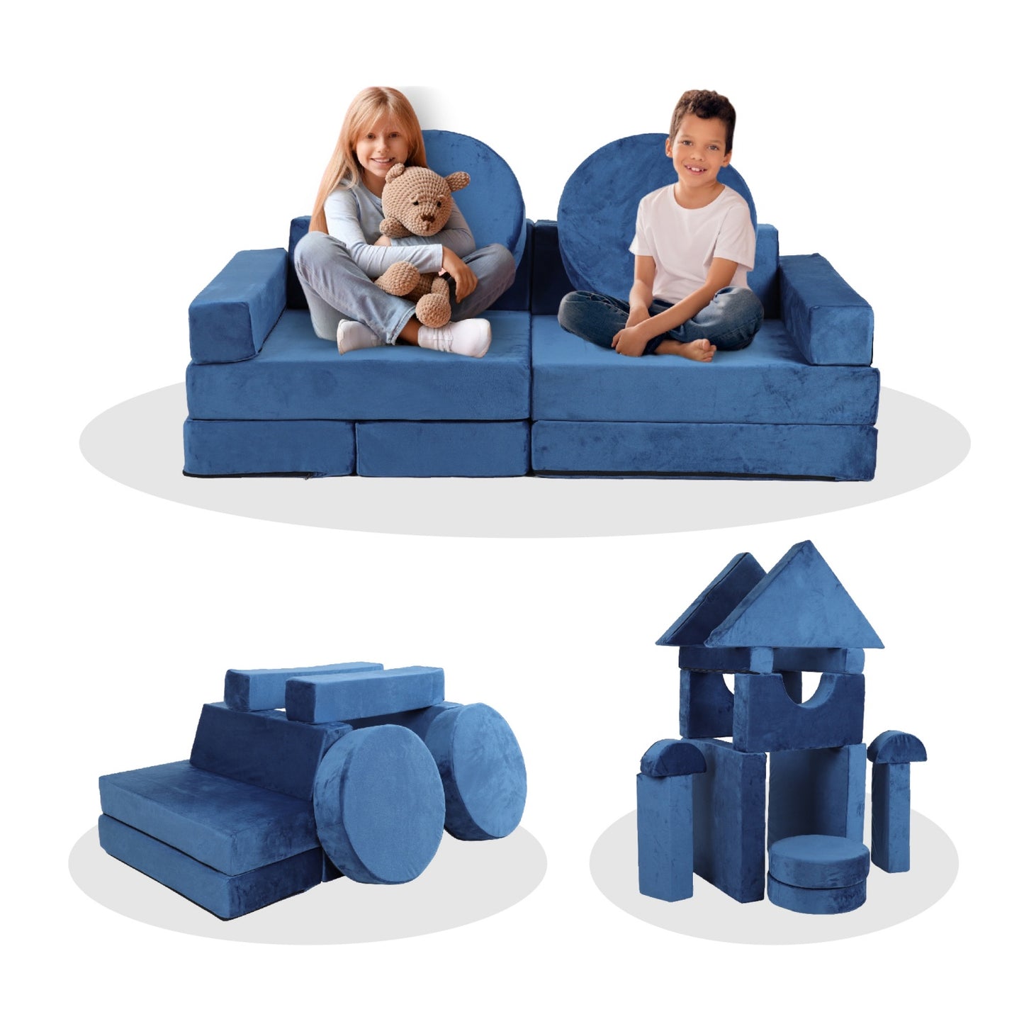 14pcs Modular Kids Play Couch, SHINPT Kids Play Couch for Toddlers Convertible Foam and Floor Cushion, Kids Playroom Furniture for Playroom Bedroom Living Rooms, Nugget Couch for Kids Birthday Gifts