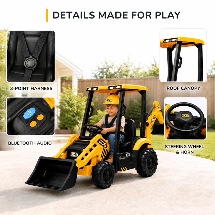 SHINPT Ride on Excavator, JCB, Realistic 2-in-1 Construction,  Toddler Excavator, Shovel & Digger, Electric Ride on Toy, 12V Battery Powered, Remote Control, Yellow, for Toddlers Boys 3-5 Years Old