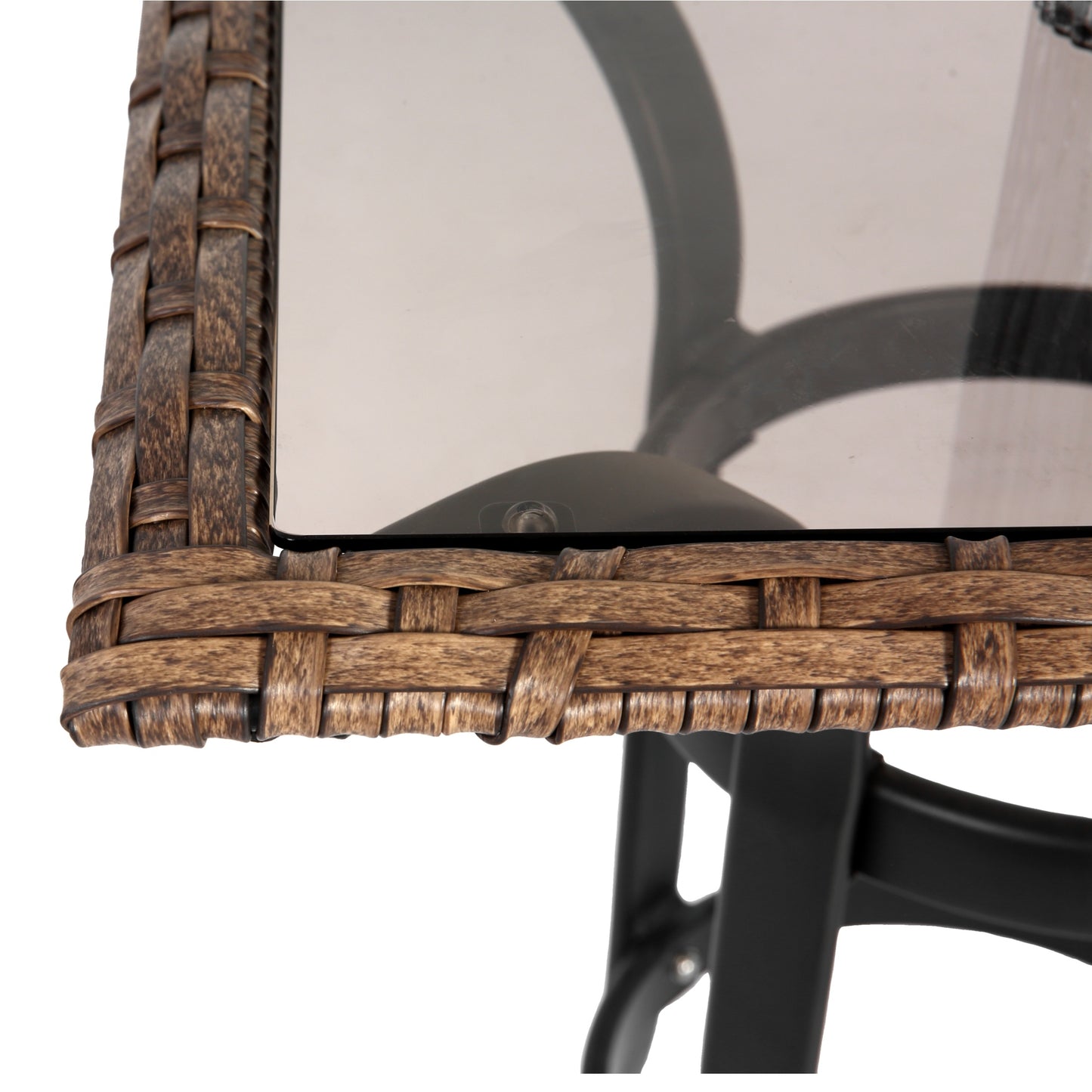 Outdoor Patio Set of 3, SHINPT Tall Bar Stools, 3 Pieces Patio Bar Set with Rattan Bar Chairs, Bistro Set Outdoor with Glass Table Top, Outdoor Bar Set for Backyard, Garden, Pool, Balcony and Deck