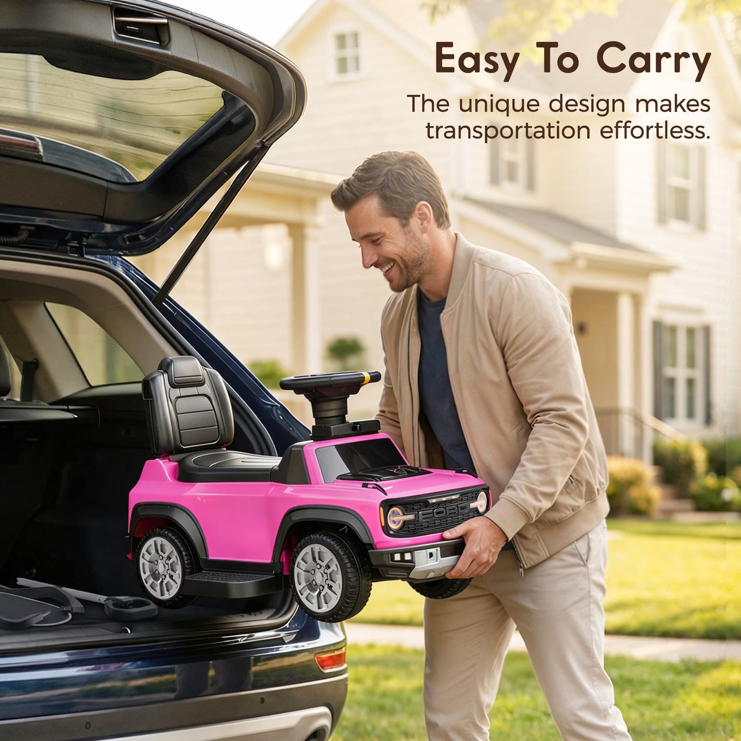 3 in 1 Push Car, Licensed Ford Bronco, SHINPT Toddler Push Car with Parent Control Handle, Safety Fence, Lights, Music & Storage, Ride on Toy for Toddlers 18-36 Months, Pink