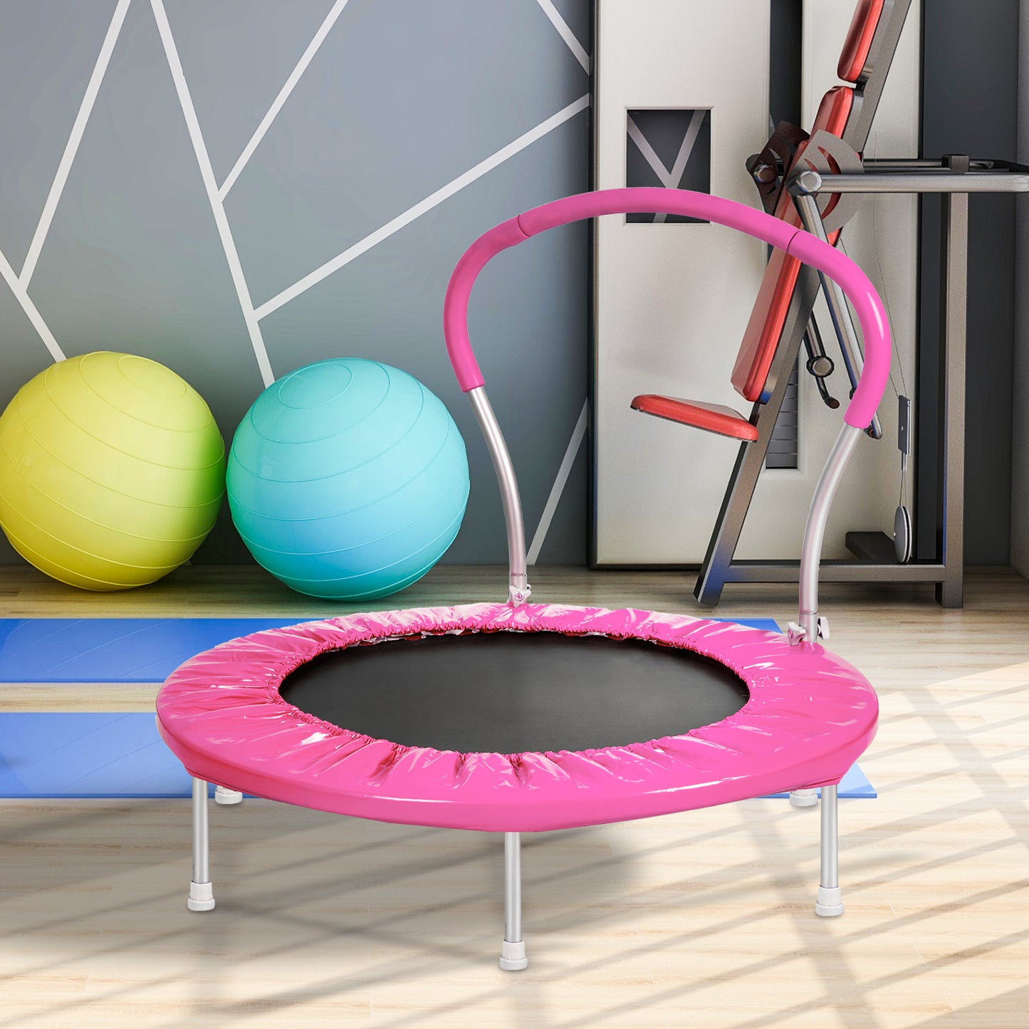 36" Mini Trampoline for Kids with Handle, SHINPT Toddler Trampoline Indoor, Small Trampoline for Kids, Baby Trampoline for Backyard, Garden, Lawn, Basement, Recreational Trampoline for Birthday Gift