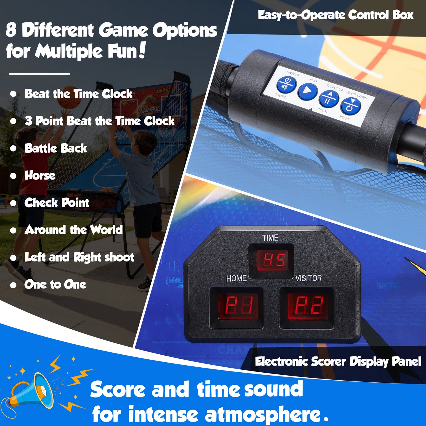 Fodable Arcade Basketball Game for 1-4 Players, SHINPT Dual Shoot Basketball Arcade with 8 Game Modes, 6 Balls, Indoor Basketball Game 39"×72", Arcade Basketball with LED Scoreboard for Kids & Adults