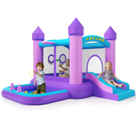 Bounce House with Air Blower for Kids, SHINPT Kids Outdoor Inflatable Bounce House with Basketball Rim for Toddlers, Kids Jumper Bounce House with Slide, Inflatable Bouncer with Ball Pit, Gift