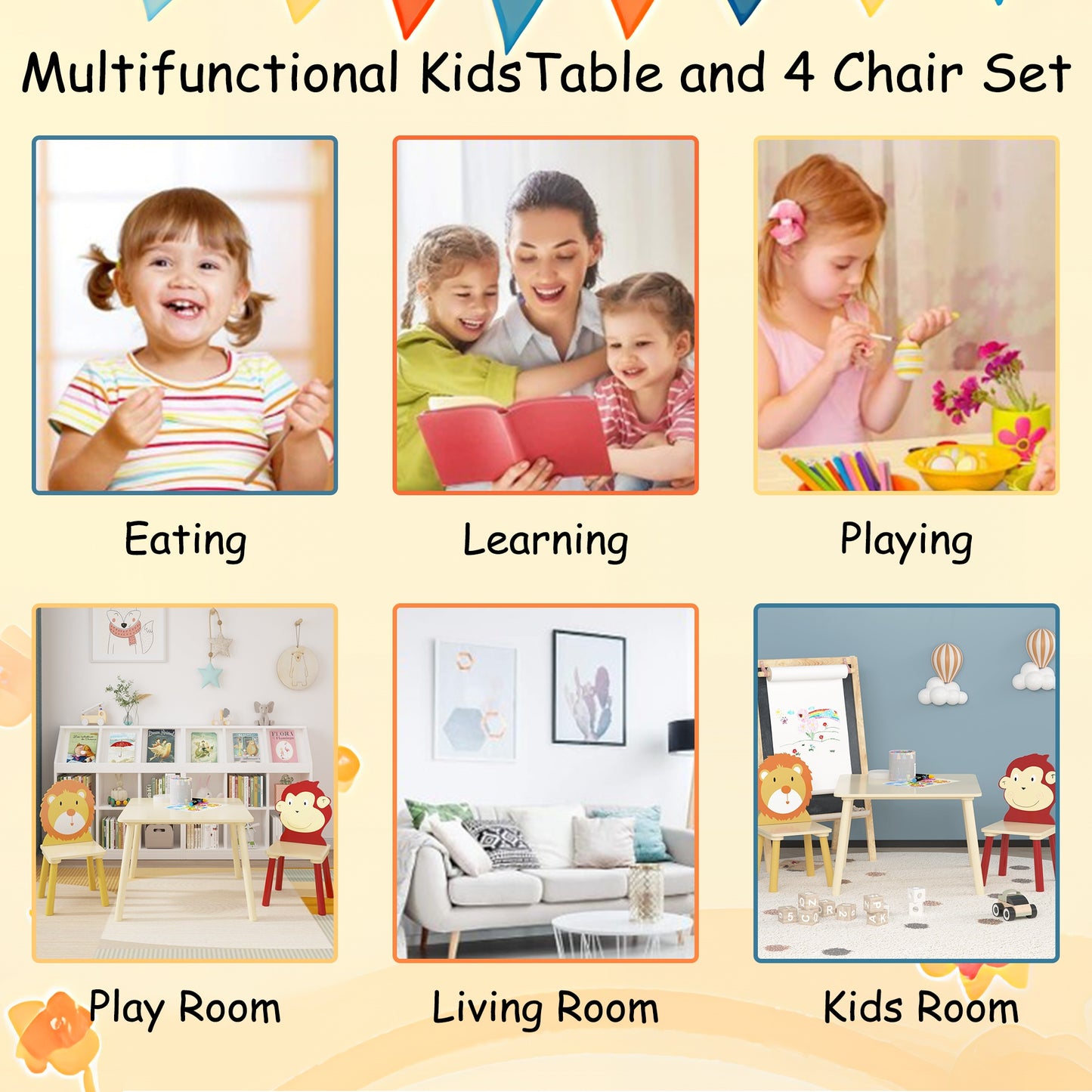 Table and 2 Chairs for Kids 2-5, SHINPT Baby Table and Chair Set, 3 Pieces Toddler Play Table, Kids Art Table and Chair Set for Game Room, Children's Room, Wooden Activity Play Table Set for Gift