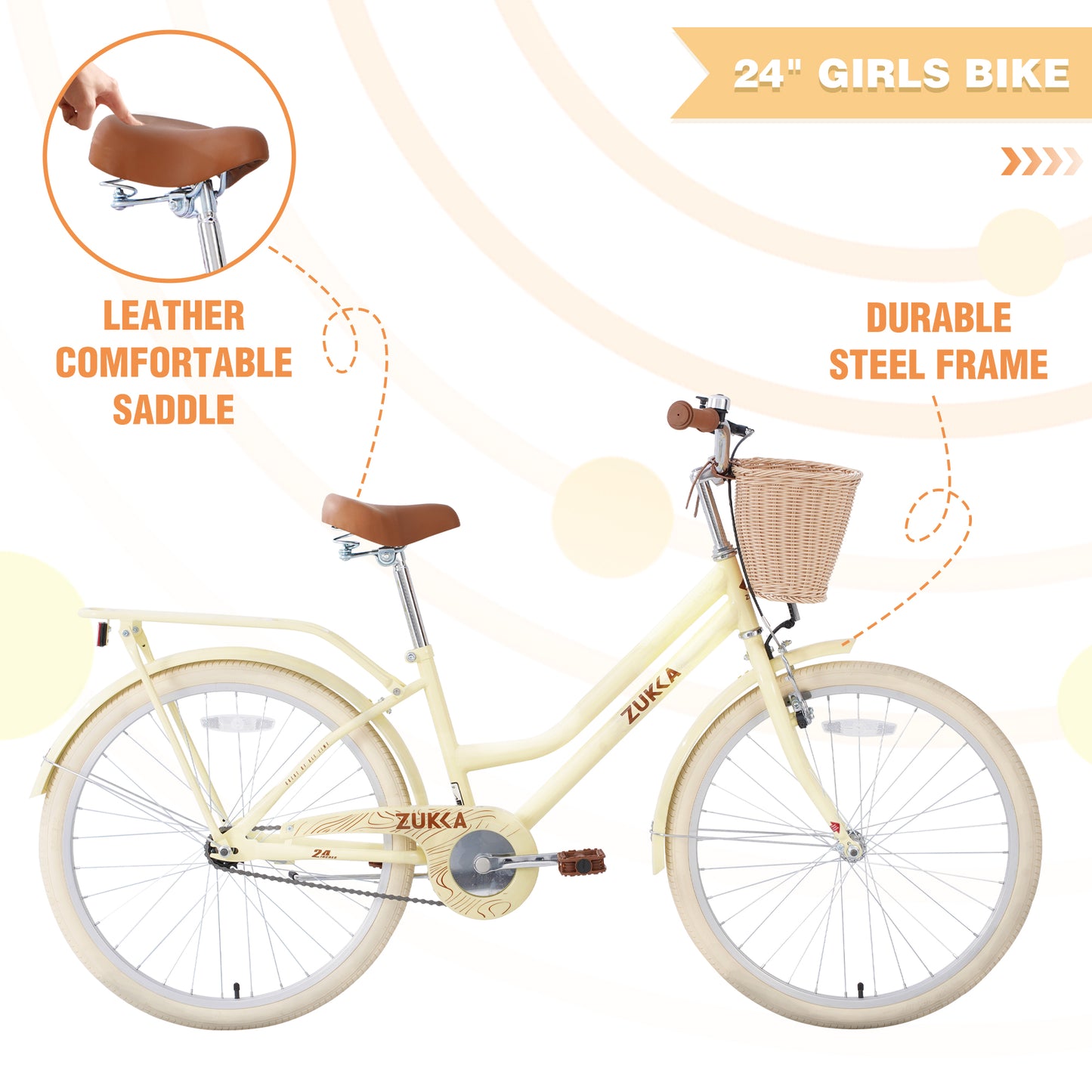 24" Bike for Kids and Adults, SHINPT Bicycle with Basket and Rear Rack, 24in Girls and Boys Bike with Steel Frame, Retrospec Balance Bike for Best Gift, Bicycle for Kids 10+, Multiple Colors