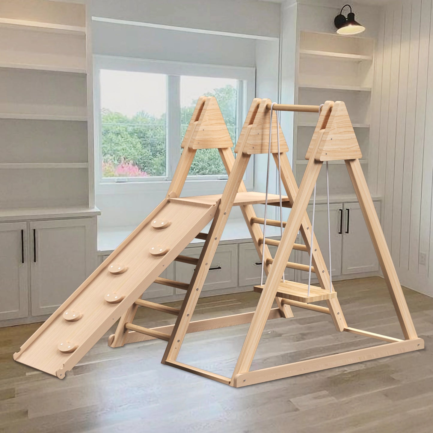 4 in 1 Jungle Gym for Toddlers, SHINPT Indoor Climbing Toy for Kids, Baby Jungle Gym Indoor with Swing, Slide, Ladder, and Climbing Wall, Kids Wooden Play Gym, Toddler Playground for Best Gift