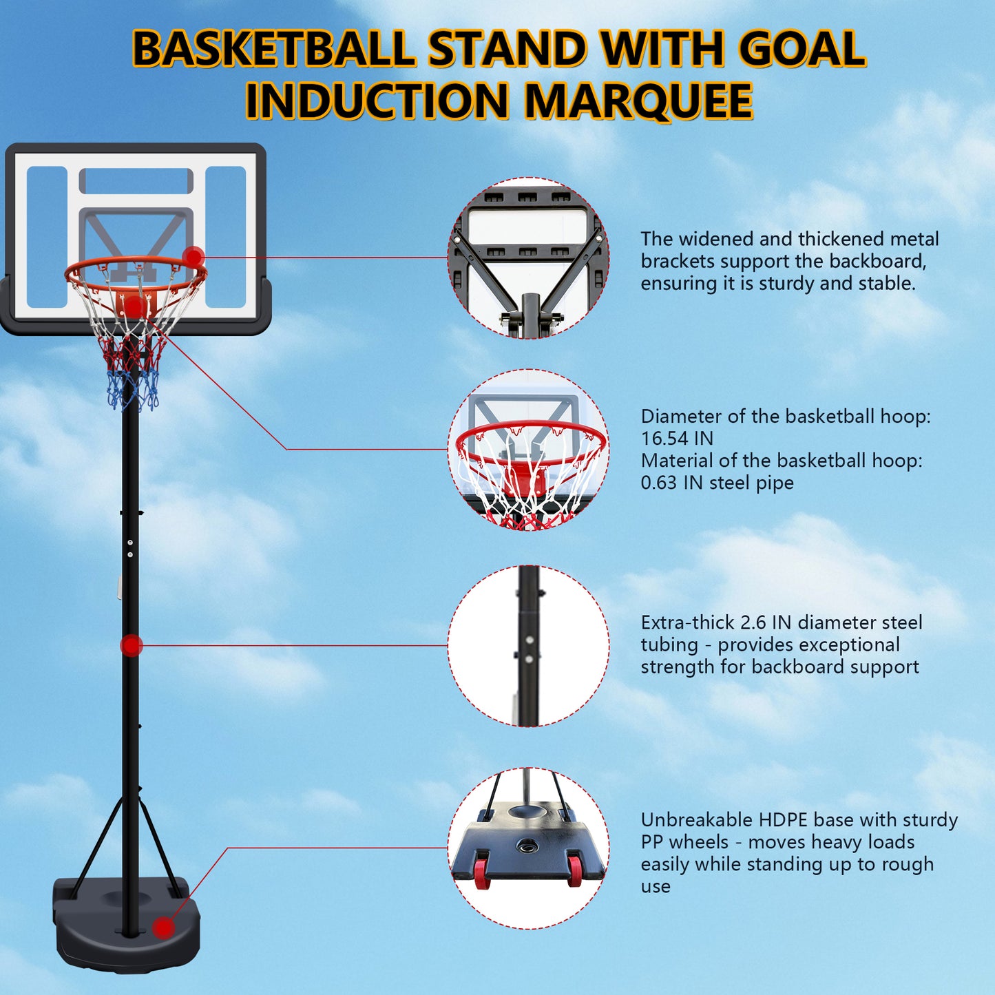 6.89FT-10.01FT Outdoor Basketball Hoop for Youth Adults/Kids, SHINPT Portable Basketball Hoop with Water/Sand Base, 34" Basketball Backboard with Rebound System, Kids Basketball Equipment for Outdoor