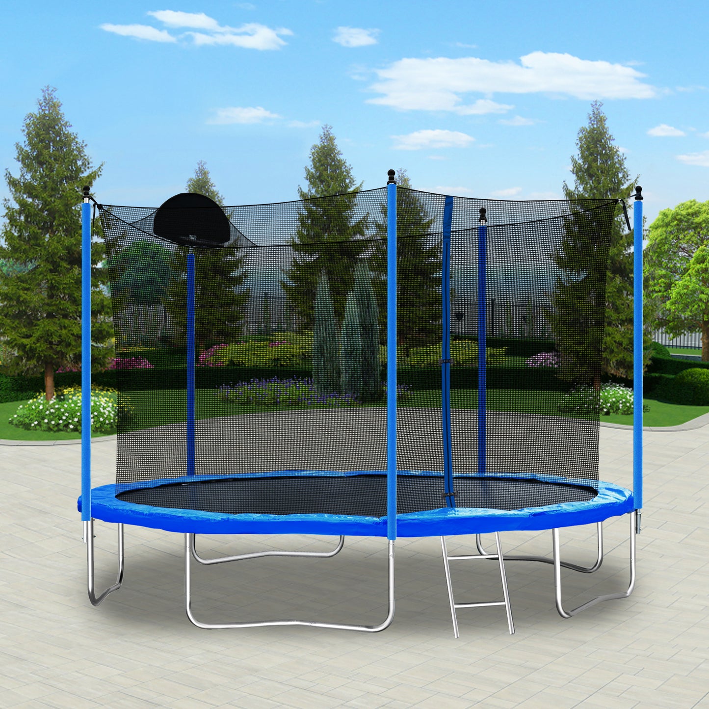 Large Trampoline with Basketball Hoop, SHINPT Ground Trampoline for Adults and Kids, Trampoline Outdoor with Safety Net, Recreational Trampoline with Ladder, Heavy Duty Trampoline Indoor