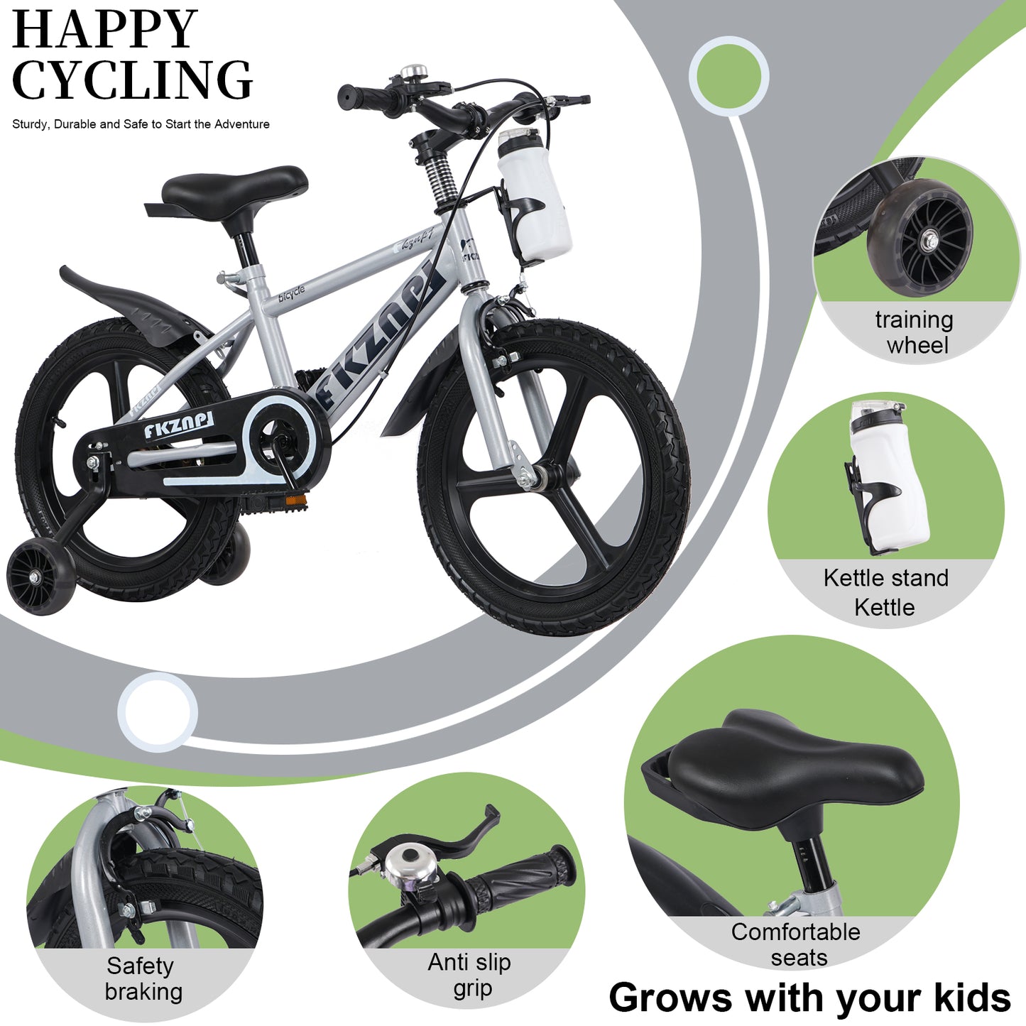 16" Kids Bike with Training Wheels, SHINPT Bicycle for Kids 3-9 with Water Bottle, Training Wheels with Night Glow, Toddler Bike with High Carbon Steel Frame, 16 in kids bicycle with Adjustable Seat