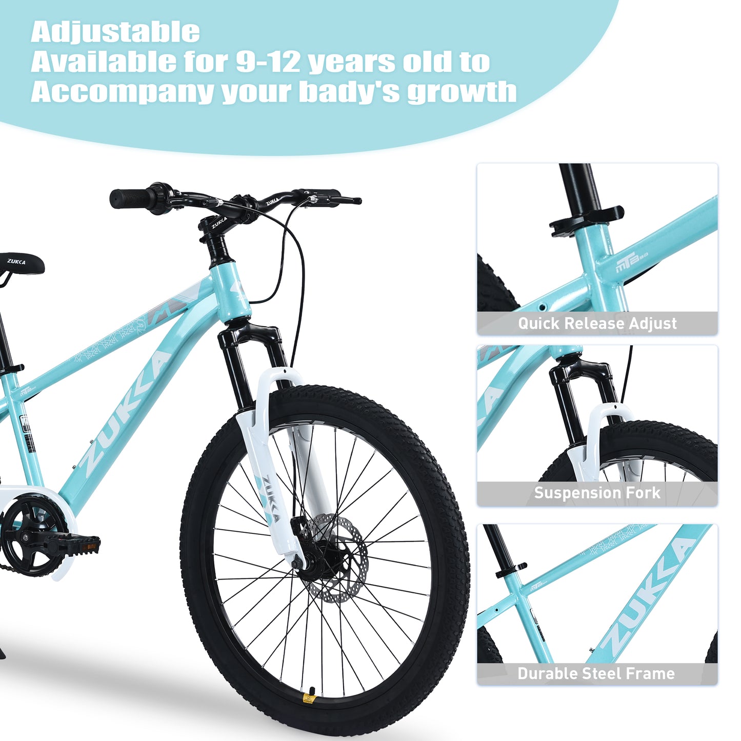 24in Mountain Bike for Kids 9-12, SHINPT Students Bicycle with Adjustable Saddle and Handlebar, 24" Balance Bike with Multiple Colors for Best Gift, Suspension Mountain Bike for All Terrain