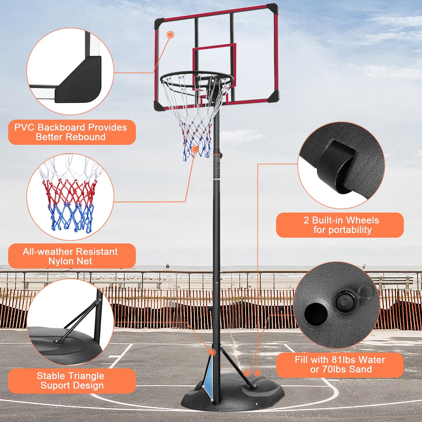 7.5FT-9.2FT Portable Basketball Hoop for Outdoor/Indoor, SHINPT Lifetime Basketball Hoop with 32 Inch Backboard, Indoor&Outdoor Basketball Hoop for Kids, Basketball Goal Outdoor with Wheels