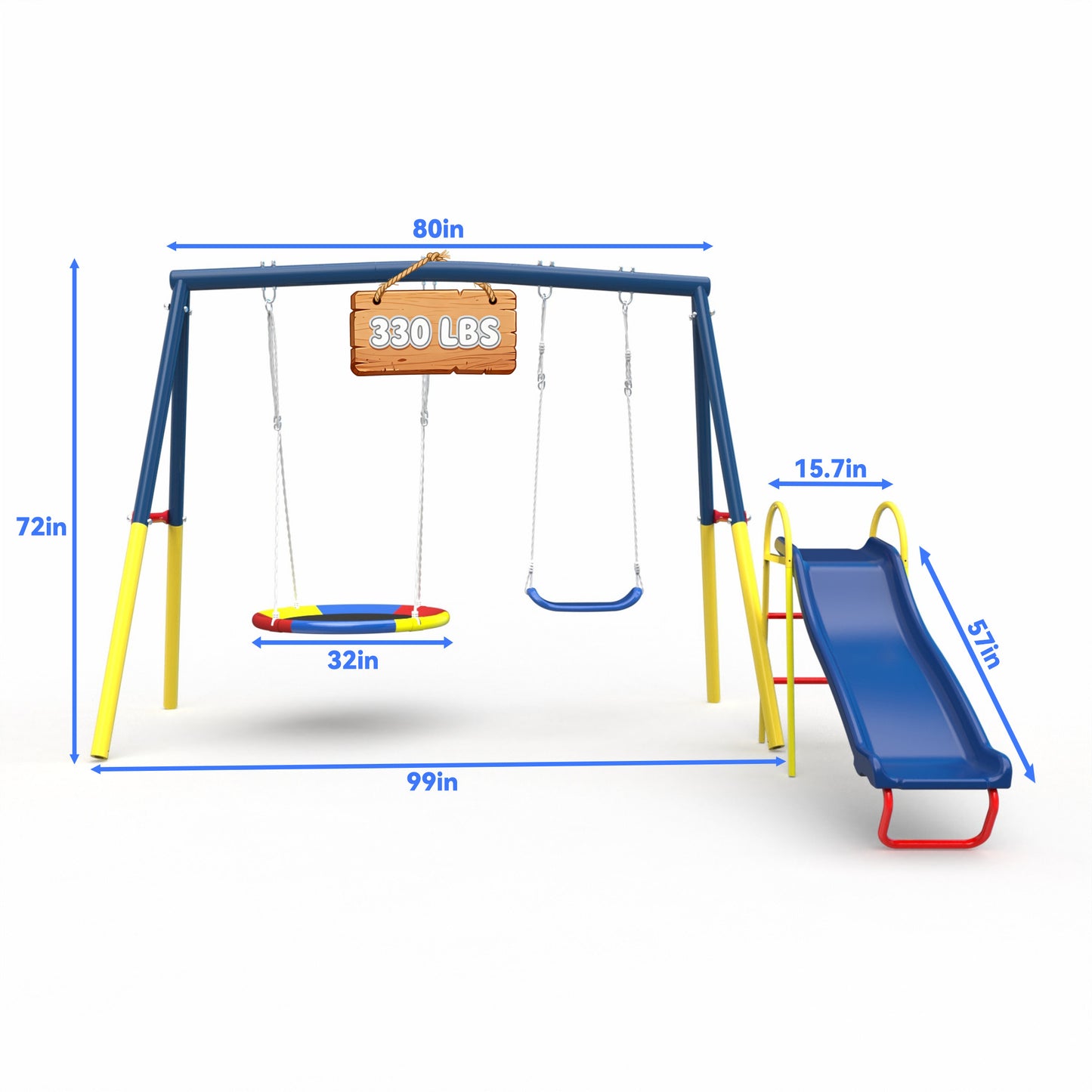 3 in 1 Metal Swing Set Outdoor , SHINPT Toddler Swing Set for Backyard, Tall Swing Set with Slide, Saucer Swing Seat, Belt Swings Seat, Heavy Duty Swing Set for kids, Kids Playset Outdoor