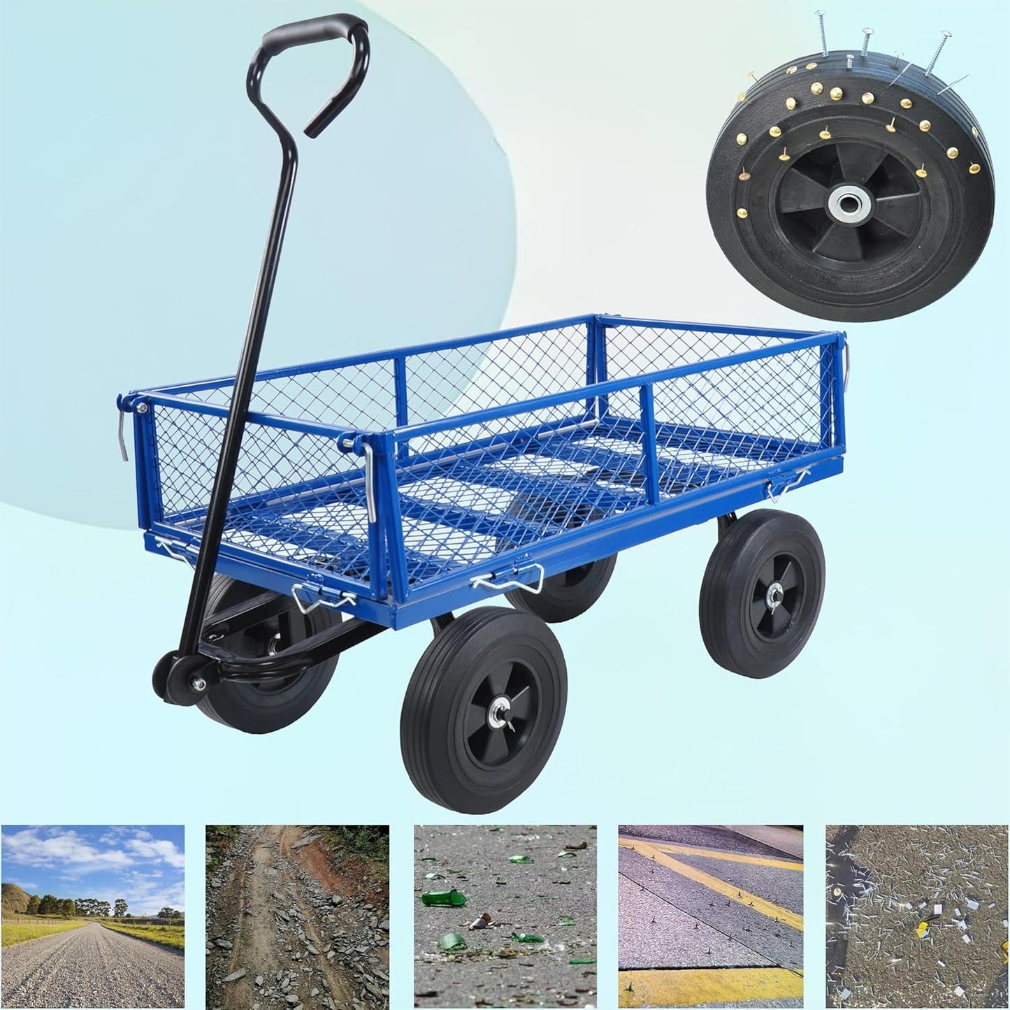 Solid Wheels Wagon Cart, gardening, SHINPT Outdoor Gardening Cart with Handle, All Terrain Wagon for Farming, Yard and Home Use, Garden Cart and Wagon Heavy Duty for Backyard, Lawn, Garden, Outdoor