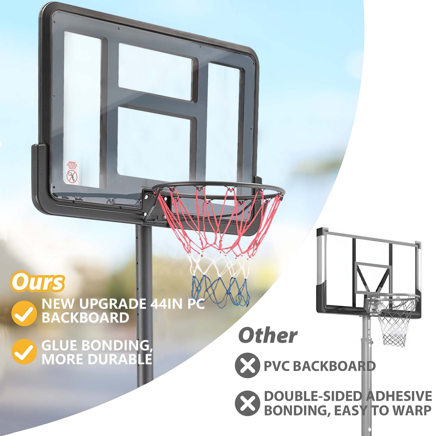 SHINPT 4.9-10ft Height Adjustable Basketball Hoop Outdoor/Indoor, Portable Basketball Hoop with Wheels for Kids Youth and Adults, 44 inch Black Backboard for Backyard, Outdoor Play Equipment