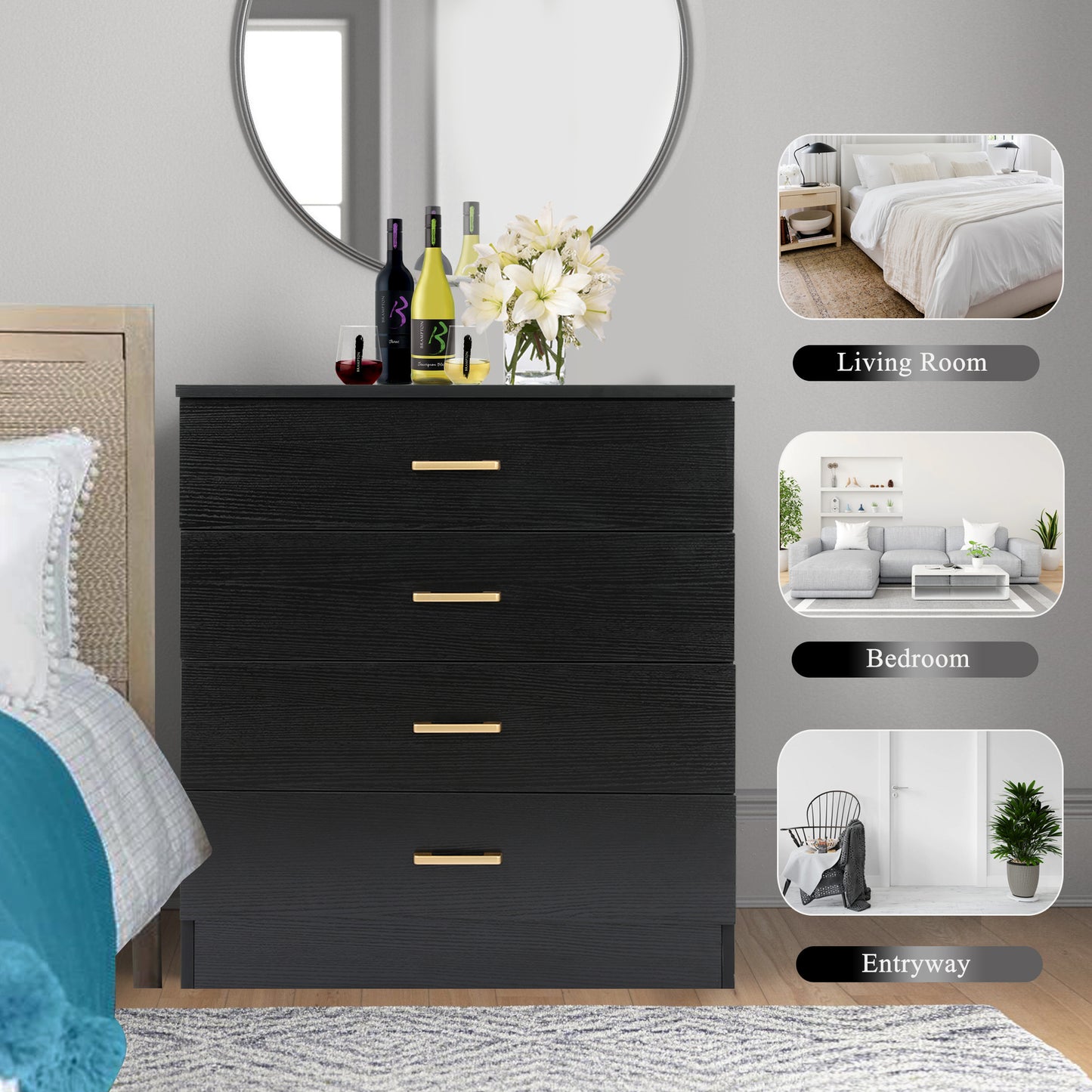Closet Dresser with 4 Drawers, SHINPT Large Dresser for Bedroom, Cloakroom, Livingroom, Wood Bedroom Furniture with 4 Deep Drawers, Bedroom Dresser set in Simply Modern, Chest of Drawers for Bedroom