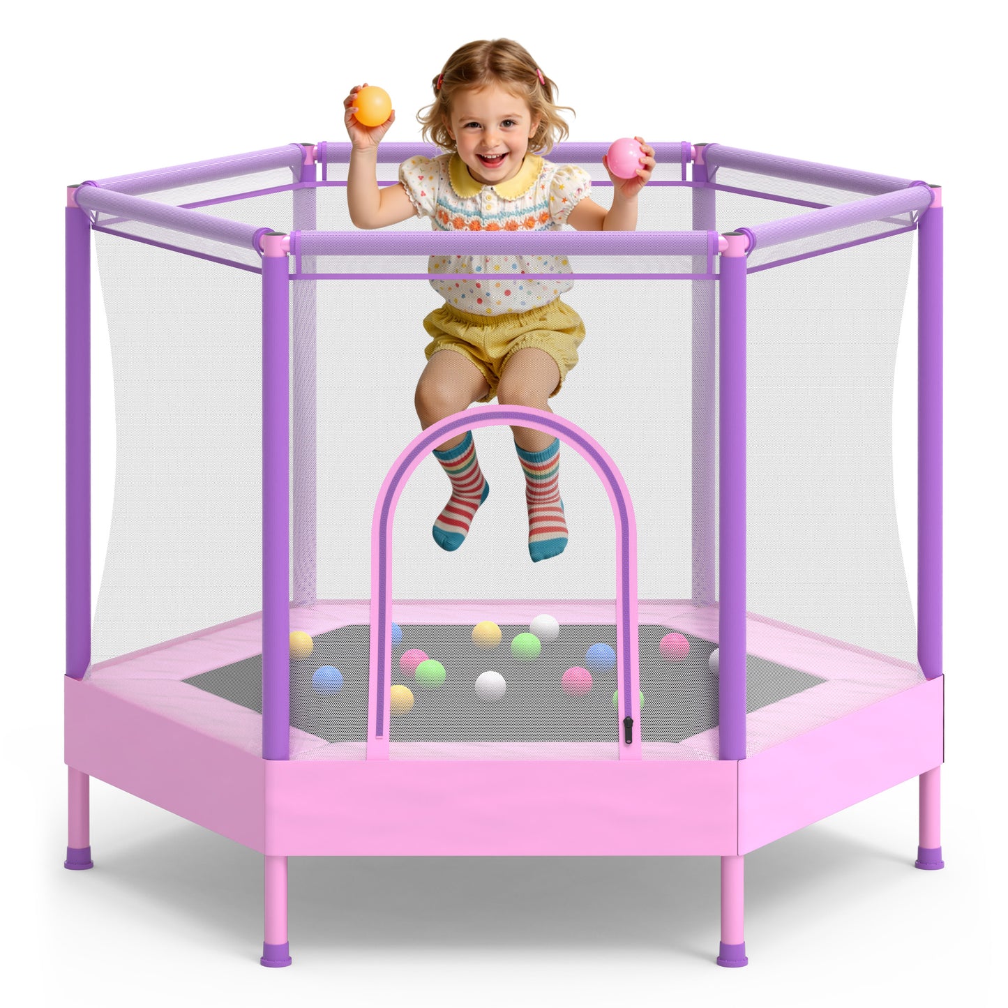 SHINPT 55'' Kids Trampoline with Safety Net, No-Gap Toddler Trampoline Indoor&Outdoor, Mini Trampoline for Kids Ages 3-8, 4.5FT Small Trampoline with Enclosure, Easy Assembly