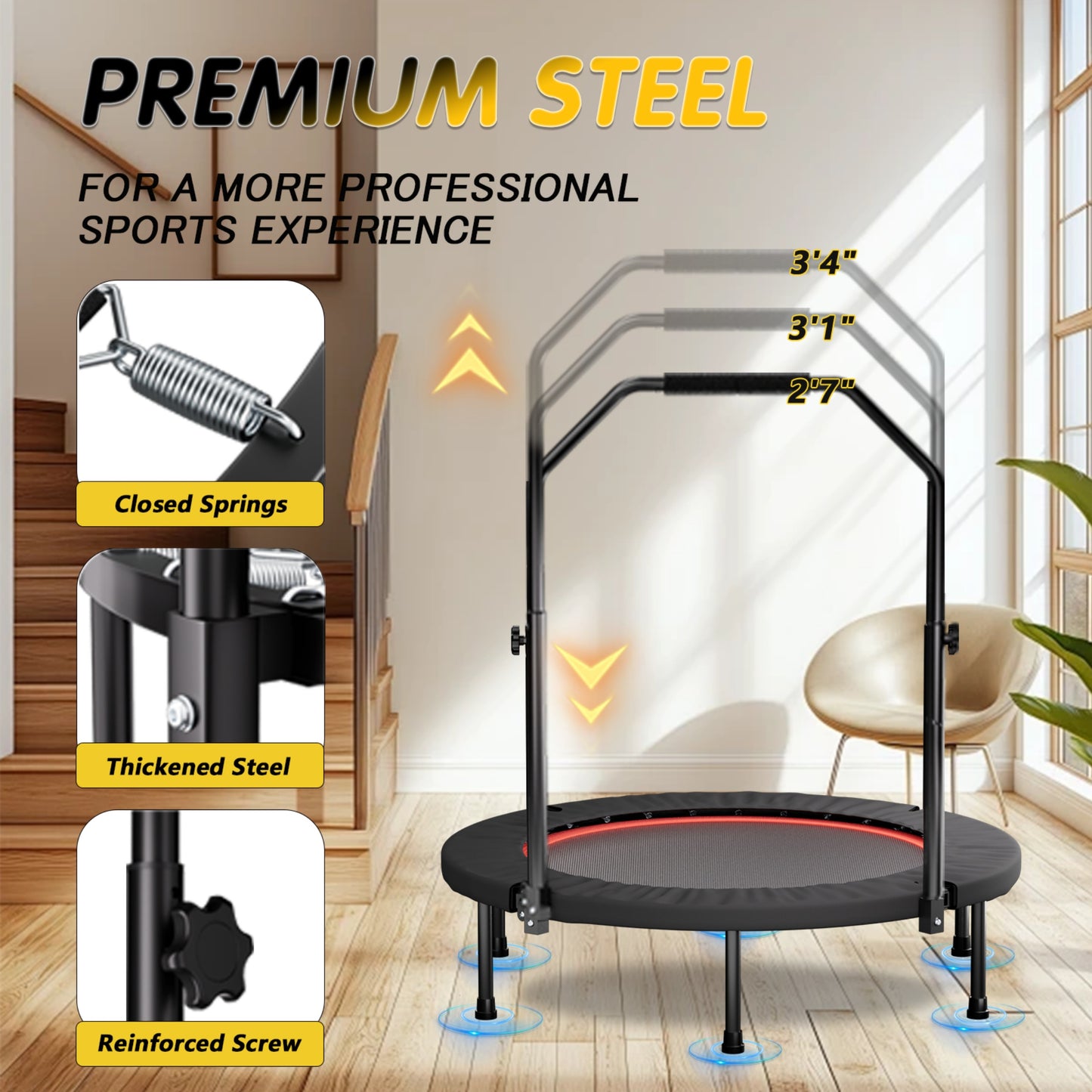 40in Rebounder Trampoline for Adults, SHINPT Fitness Trampoline with Handle, 40" Gym Equipment for Home, Exercise Trampoline for Adults Indoor, Outdoor Foldable Trampoline for Yard, Basement, Lawn