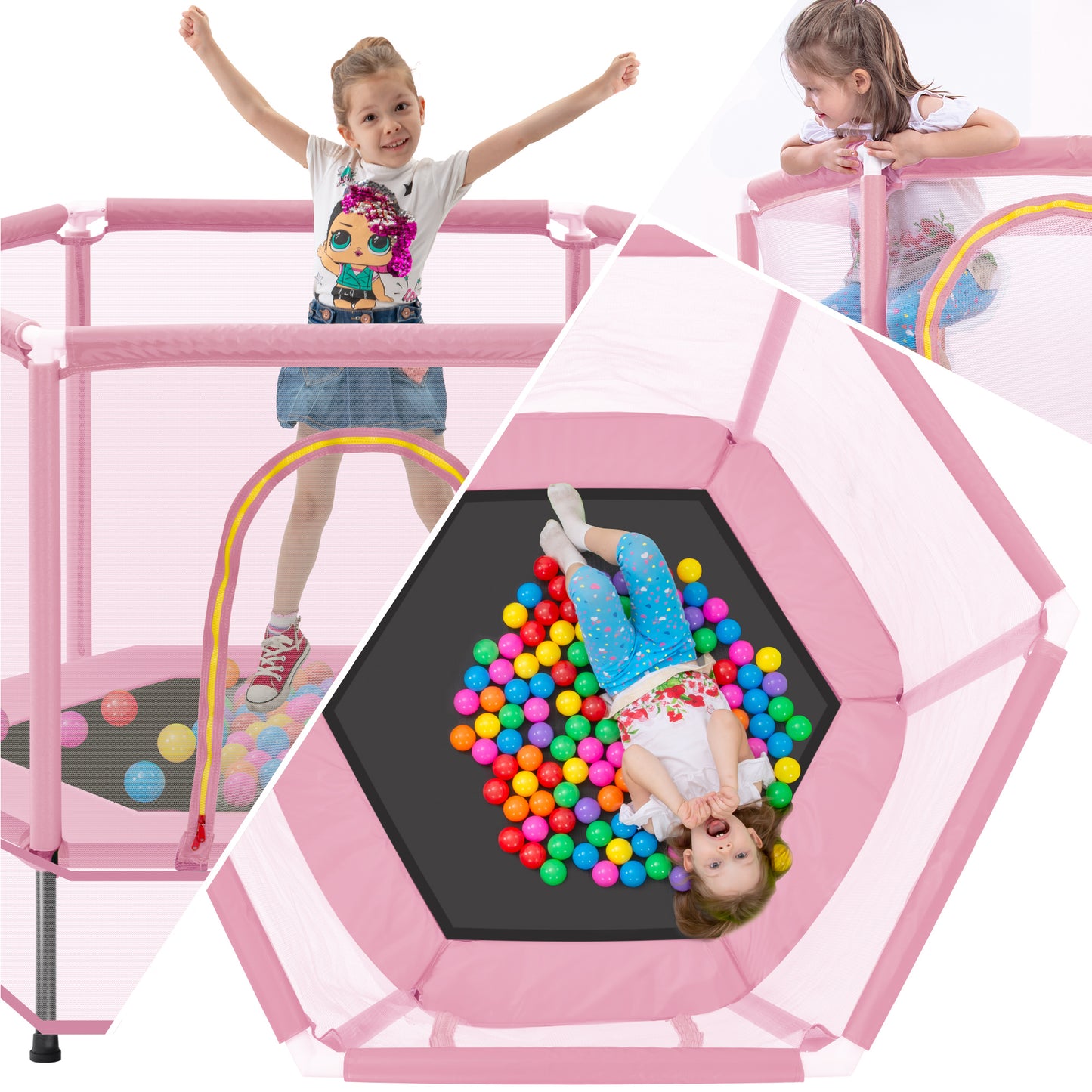 55 in Kids Trampoline for Toddlers, SHINPT Small Trampoline for Kids, 55" Mini Trampoline for Kids with Safety Enclosure Net and Balls, Toddler Trampoline Indoor/Outdoor for Boys and Girls for Gift
