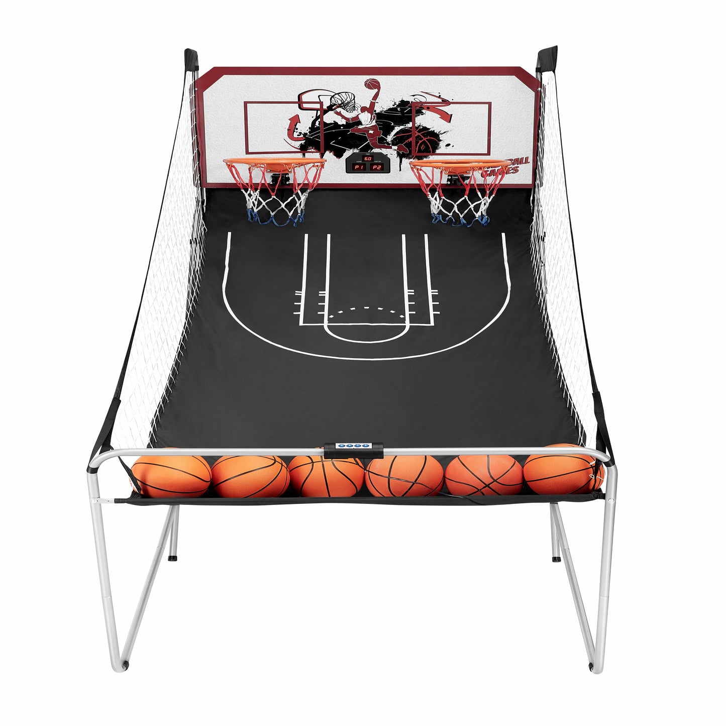 Electronic Basketball Arcade Game, SHINPT 2 Player Indoor Basketball Arcade Game for Kids Adults, Foldable Arcade Basketball with 8 Game Modes,  Electronic Scorer, Basketball Hoop, 6 Balls, Air Pump