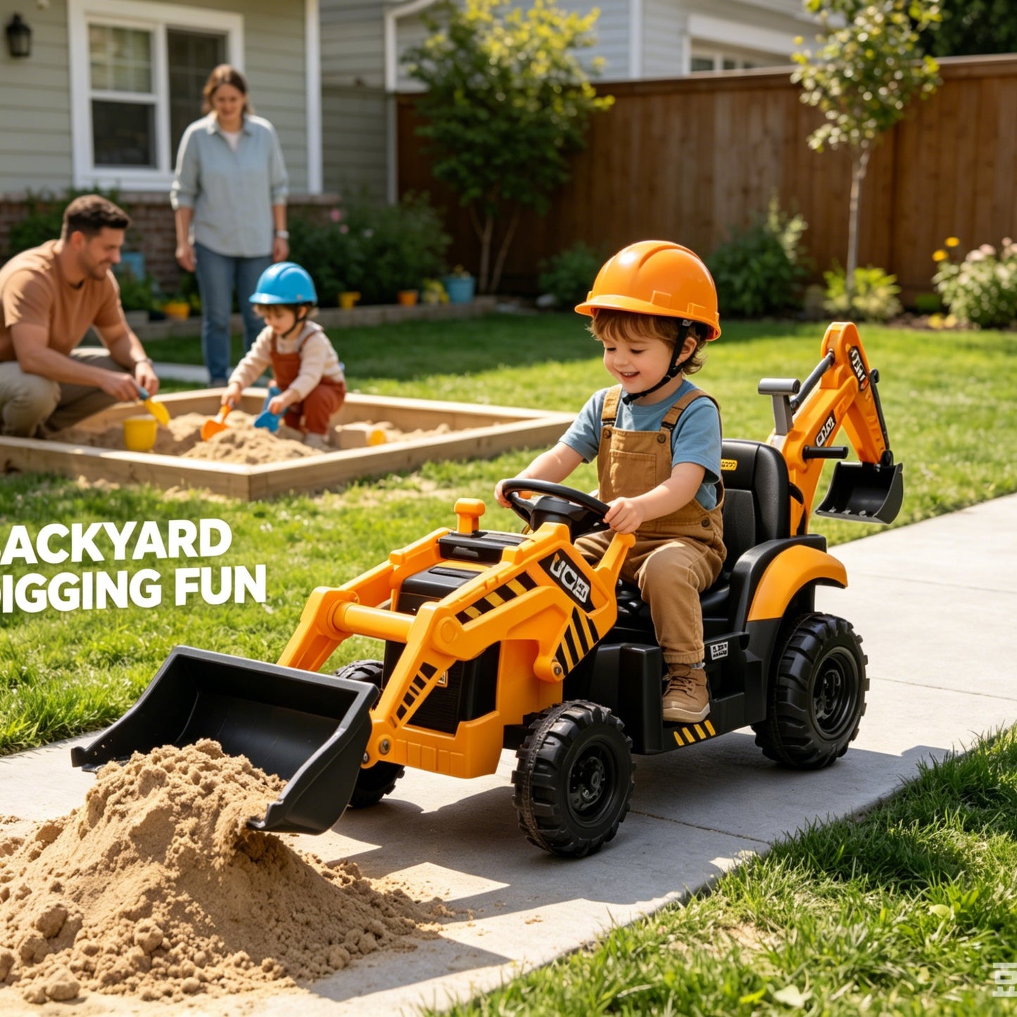 Ride on Excavator, JCB, 24V Dual Motors, SHINPT Digger Ride on Toy, Front Loader & Backhoe, Remote Control Construction Toy, Yellow, for Toddler Boys 3-5 Years Old