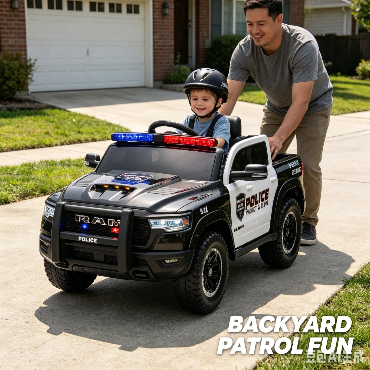 Police Car Ride on, SHINPT RAM1500 RHO Kids Electric Police Car with Parent Remote Control, 12V Powered Toddler Ride on Toy with Siren Lights, Single Seat, 1-3MPH Safe Speed for Boys Girls Ages 3-8