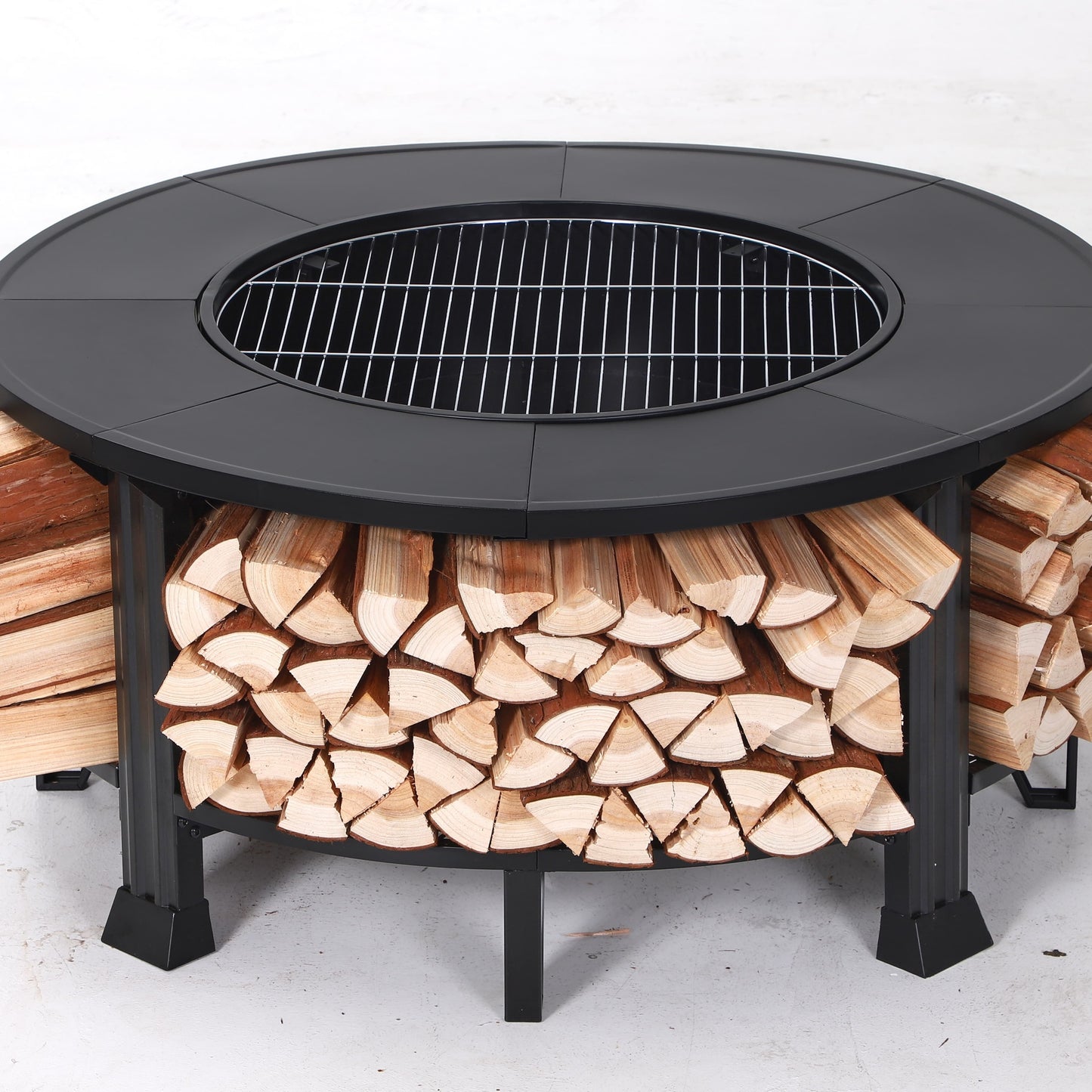 Outdoor Fire Pit, SHINPT 38” Round Wood Burning Fire Pit Table with Grill Grate, Screen Lid, Poker and Waterproof Cover, Fire/BBQ/Storage Pit for Patio, Backyard, Garden and Camping, Black