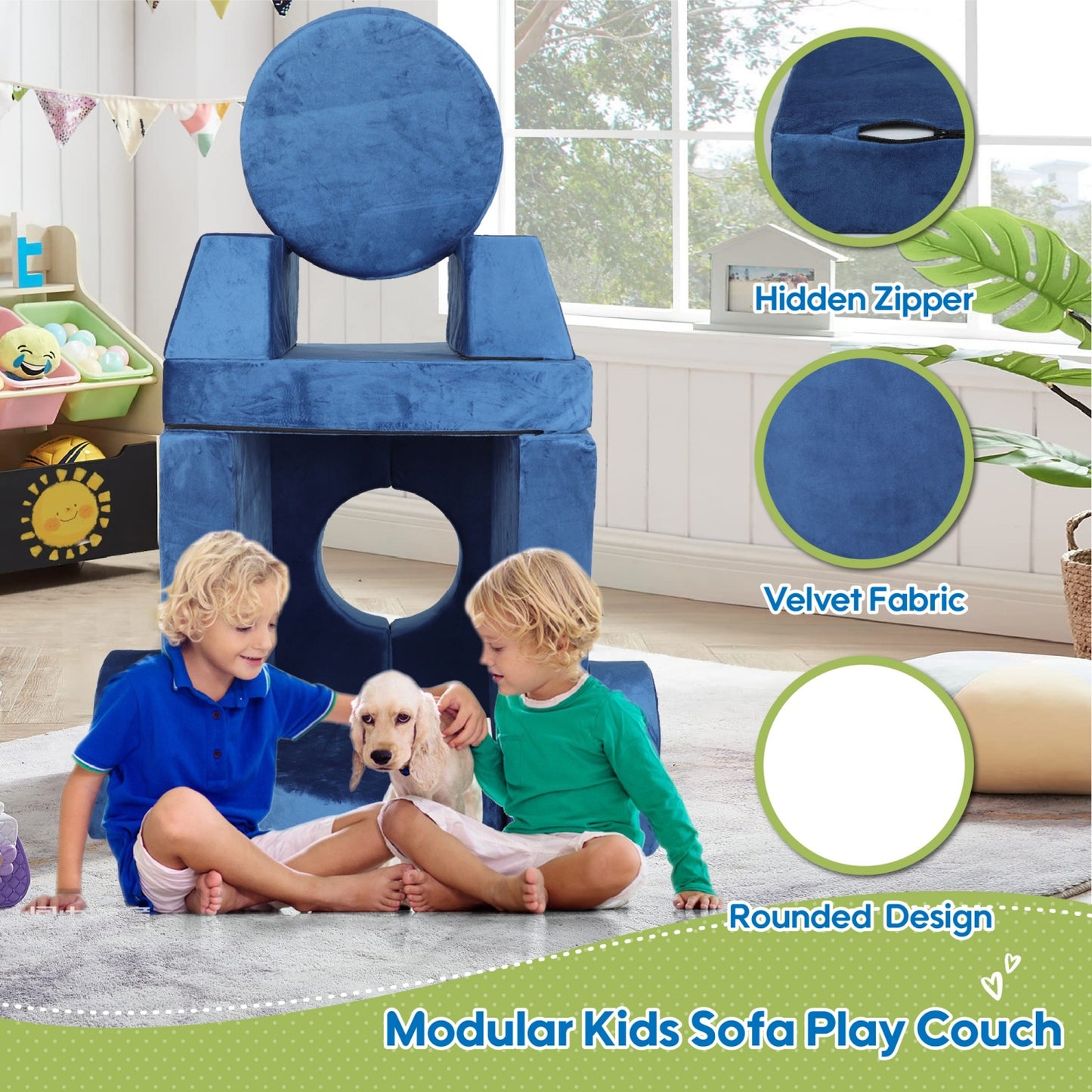 14pcs Modular Kids Play Couch, SHINPT Kids Play Couch for Toddlers Convertible Foam and Floor Cushion, Kids Playroom Furniture for Playroom Bedroom Living Rooms, Nugget Couch for Kids Birthday Gifts