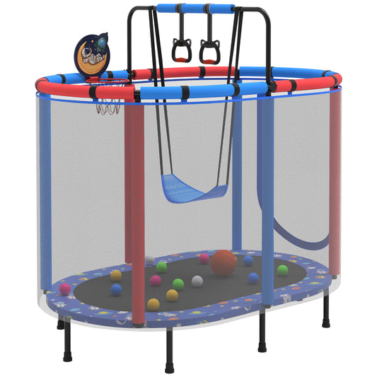 60" Trampoline for Kids Age3-12 with Basketball Hoop, SHINPT Recreational Trampolines with Safety Enclosure Net, Mini Outdoor Trampoline with Swing, Easy Assembly, Outdoor, Indoor